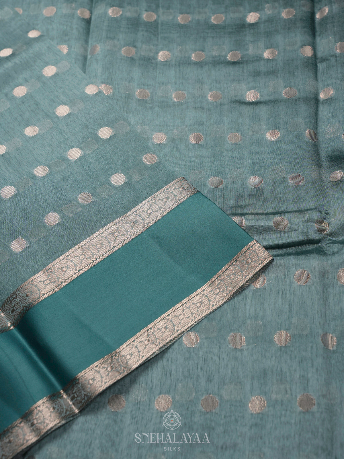 Teal Blue Raw Silk Saree