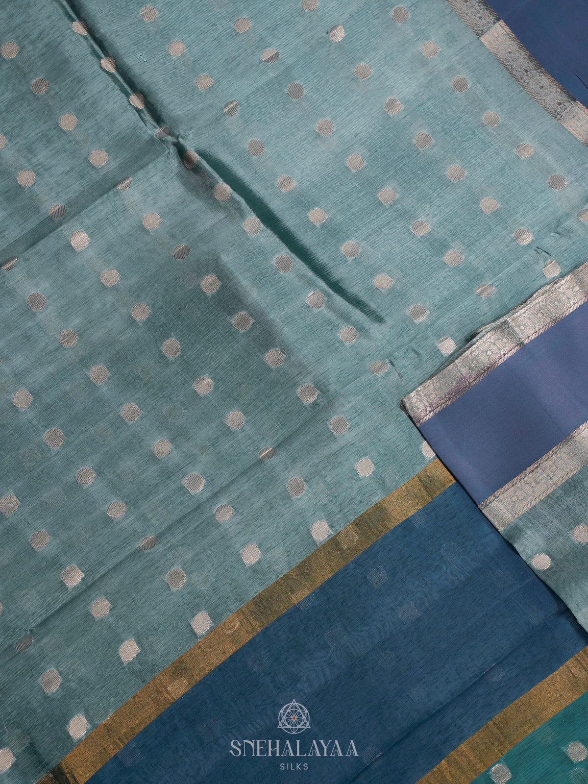 Teal Blue Raw Silk Saree