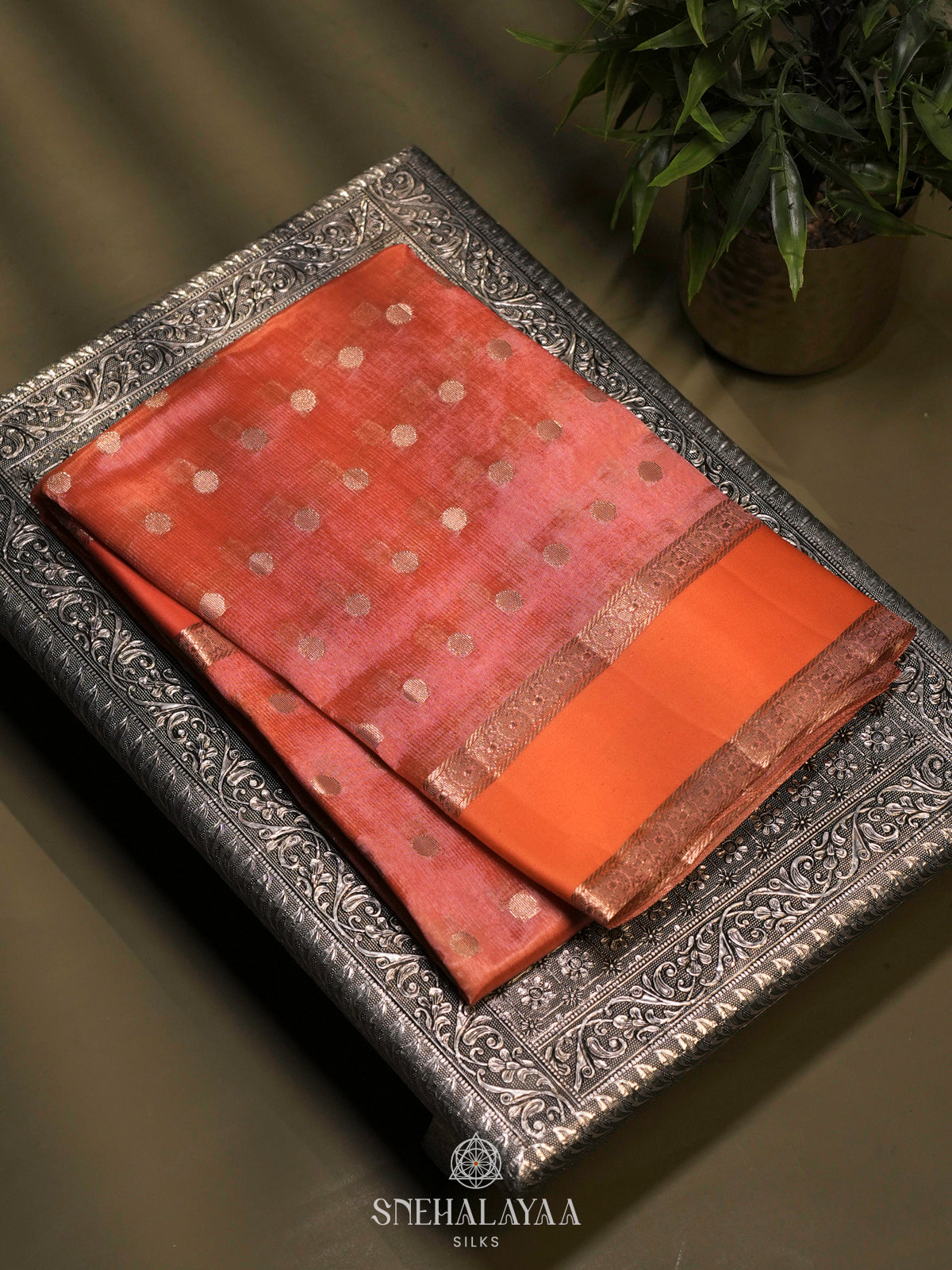 Peach Raw Silk Saree