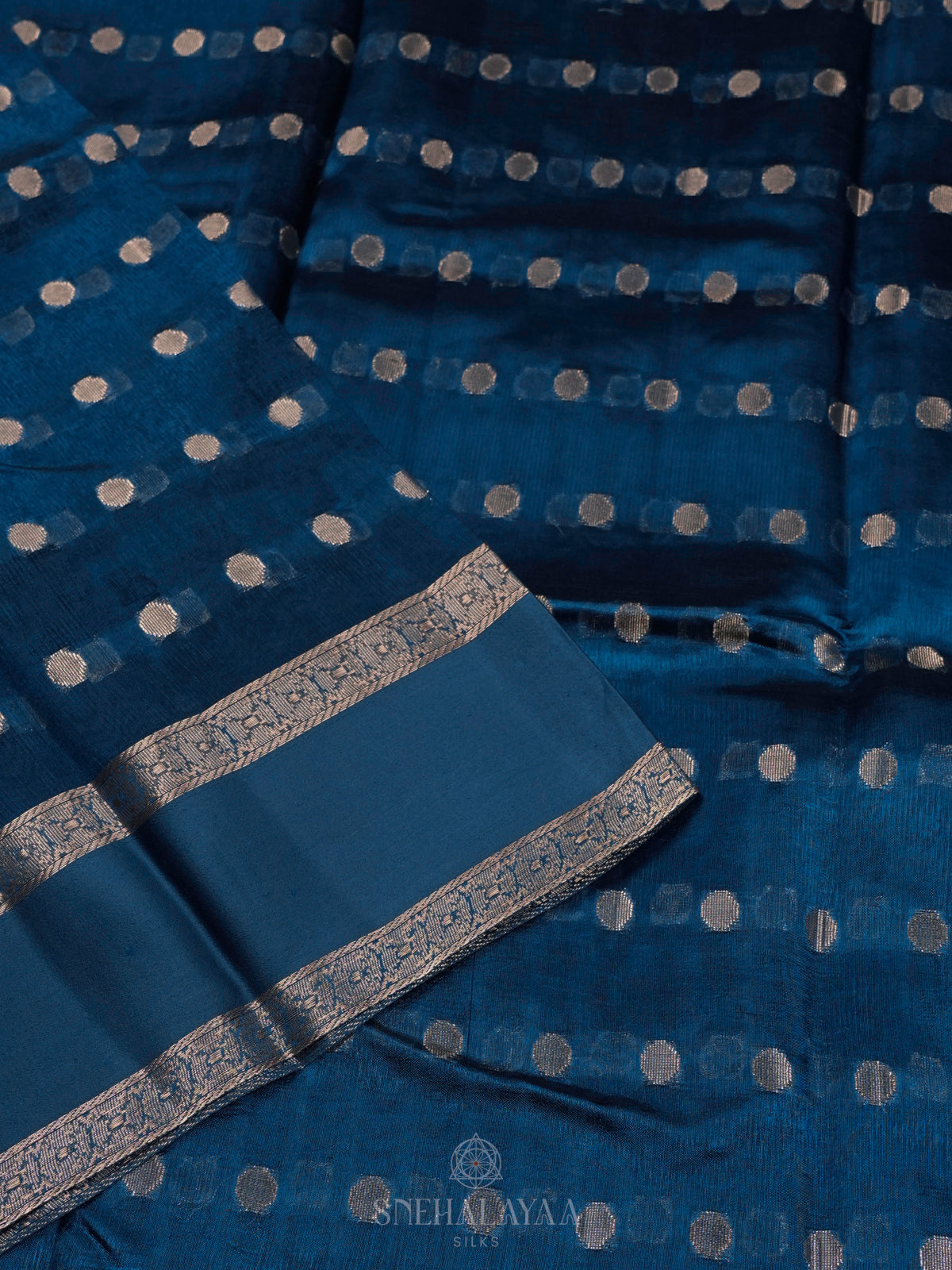Peacock Blue Raw Silk Saree