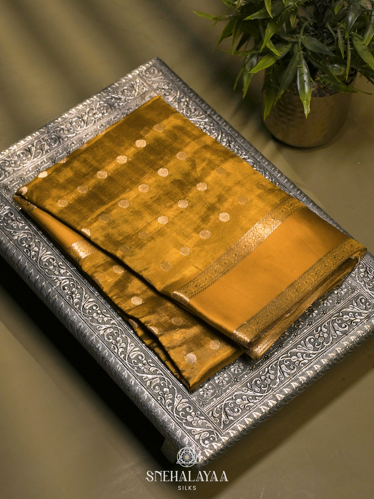 Golden Yellow  Raw Silk Saree