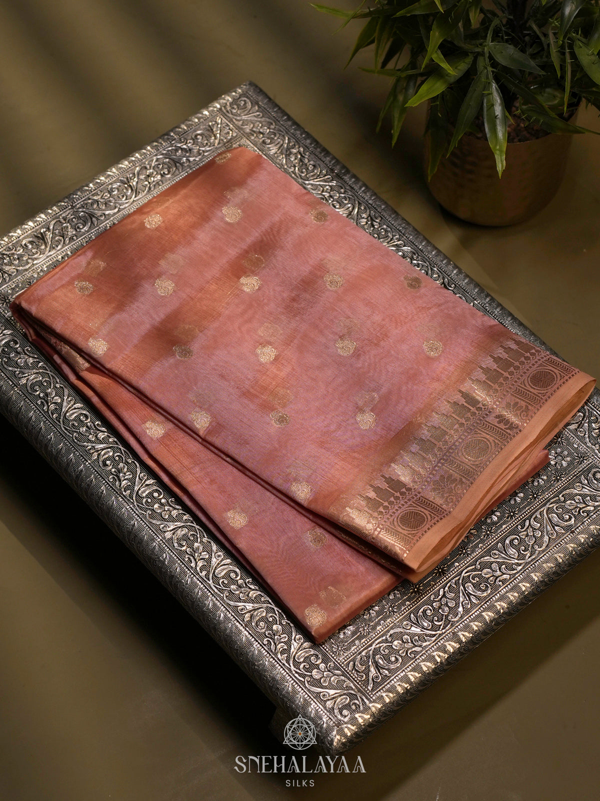 Peach Raw Silk Saree