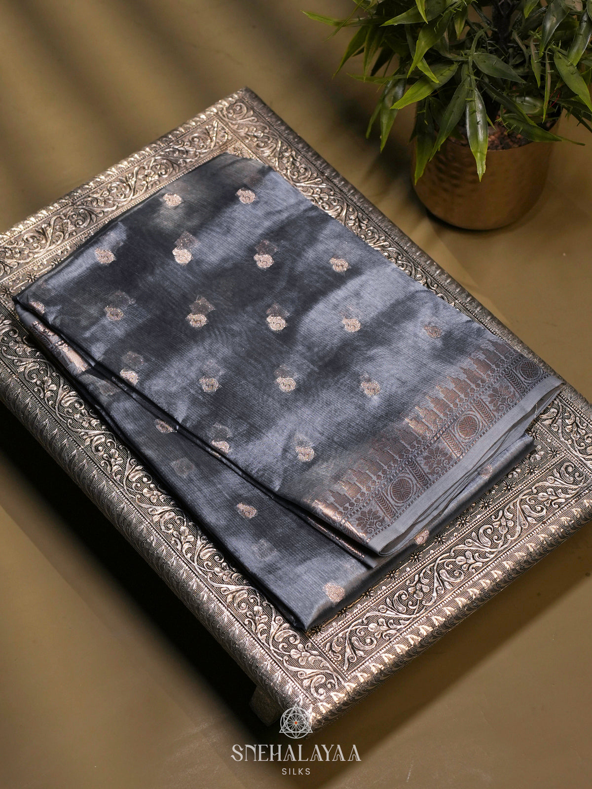 Grey Raw Silk Saree