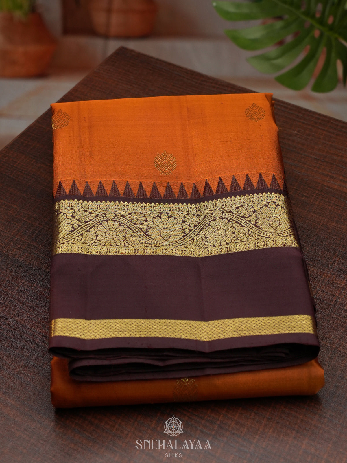 Burnt Orange Kanjivaram Silk Saree