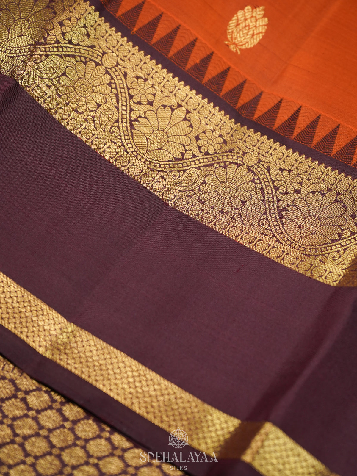 Burnt Orange Kanjivaram Silk Saree