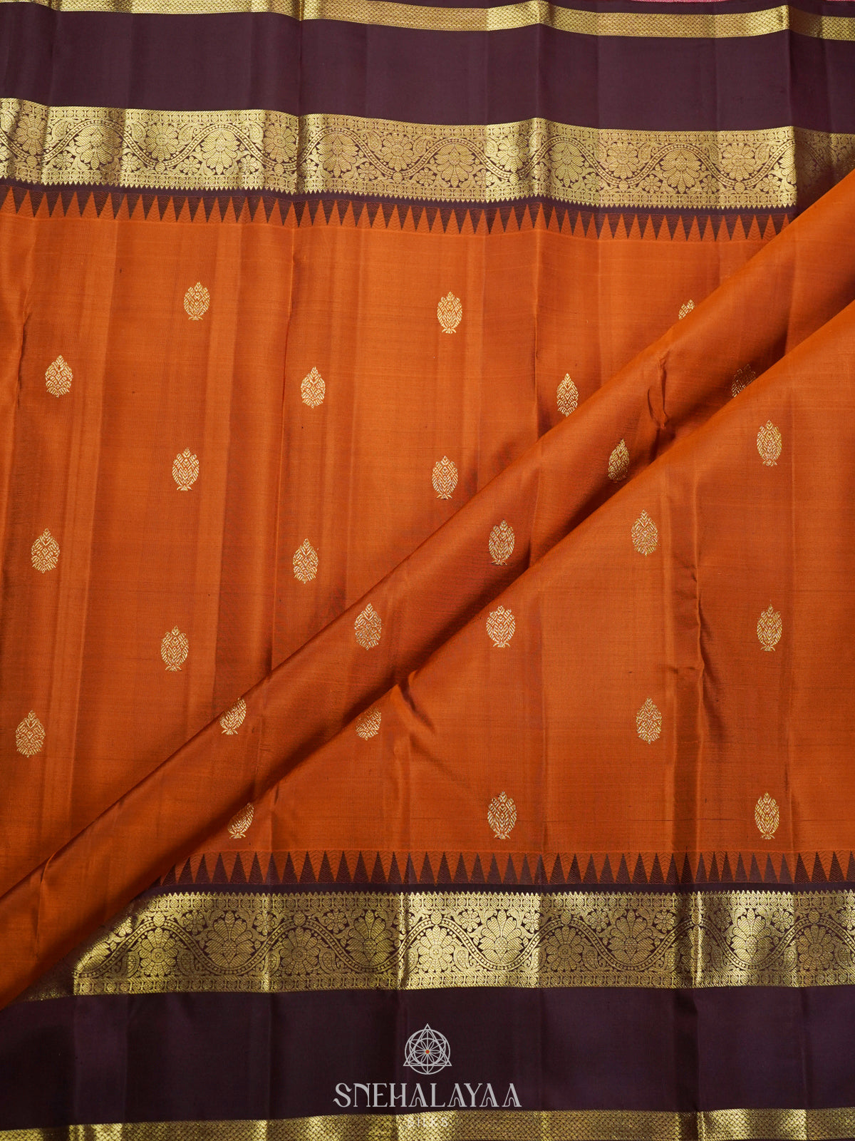 Burnt Orange Kanjivaram Silk Saree