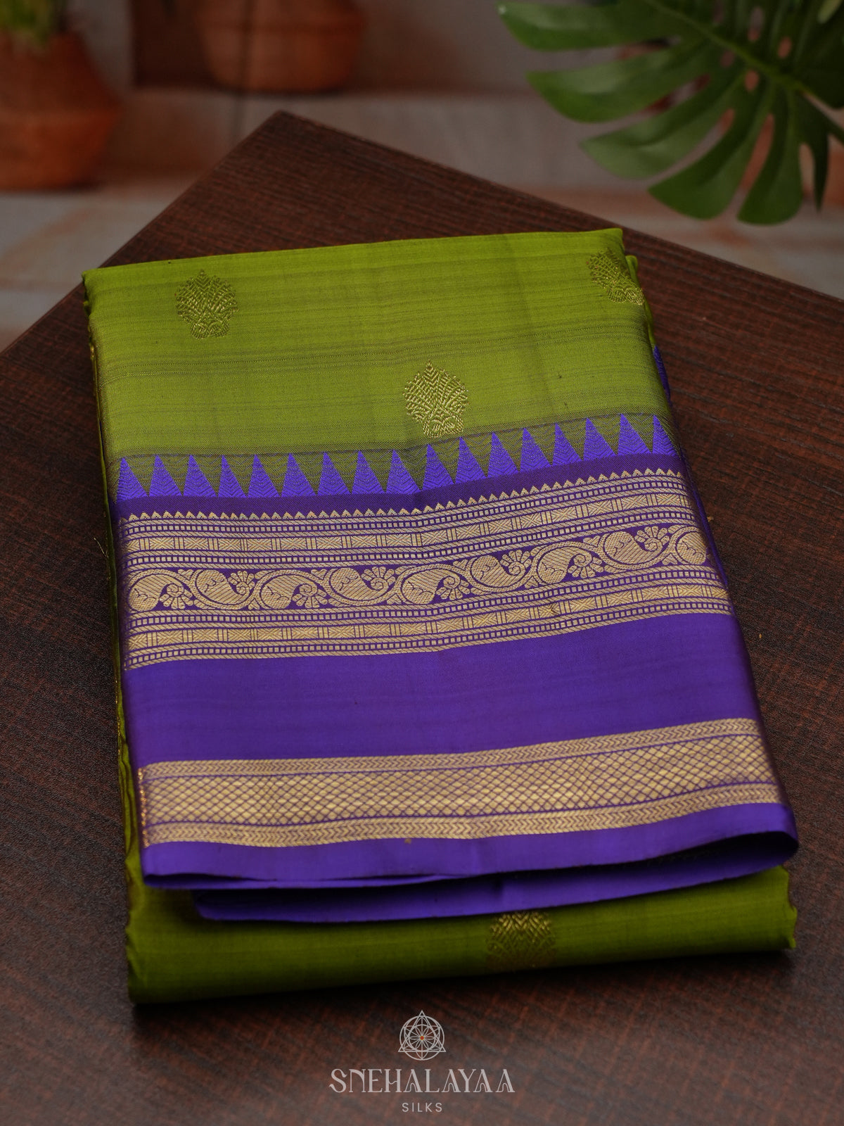 Lime Green Kanjivaram Silk Saree