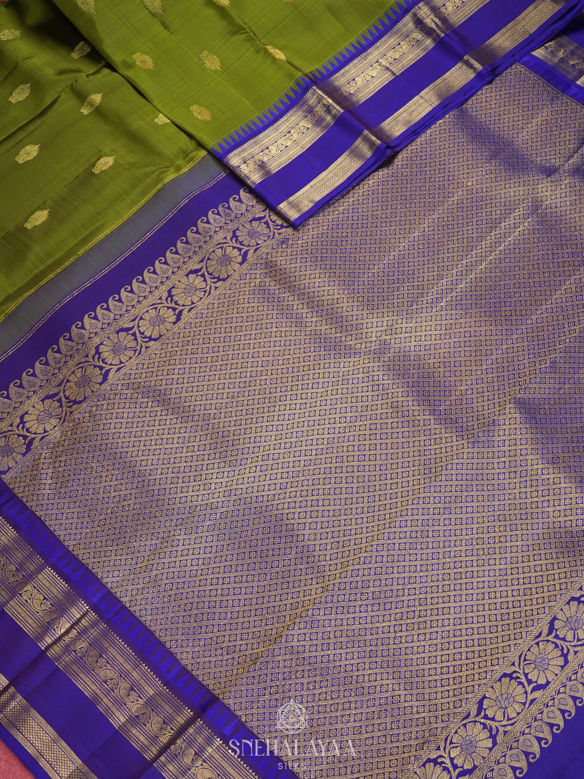 Lime Green Kanjivaram Silk Saree