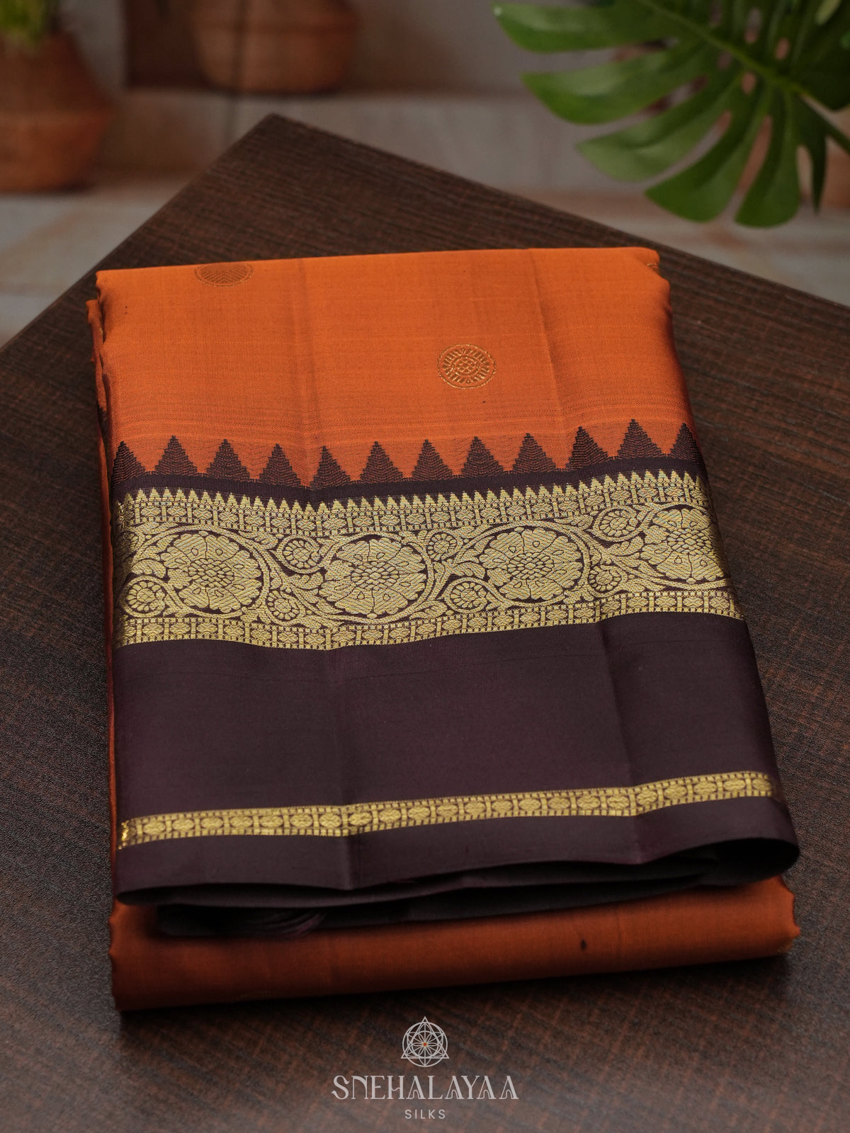 Burnt Orange Kanjivaram Silk Saree