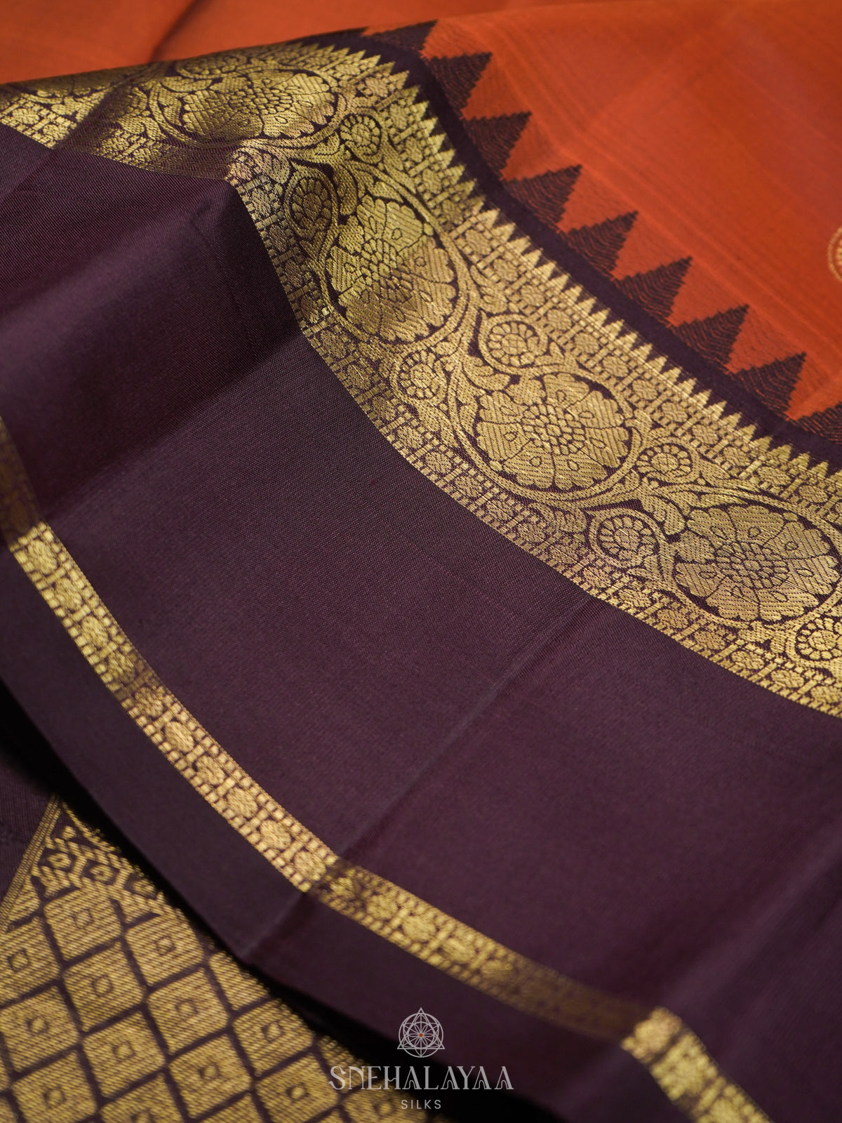 Burnt Orange Kanjivaram Silk Saree