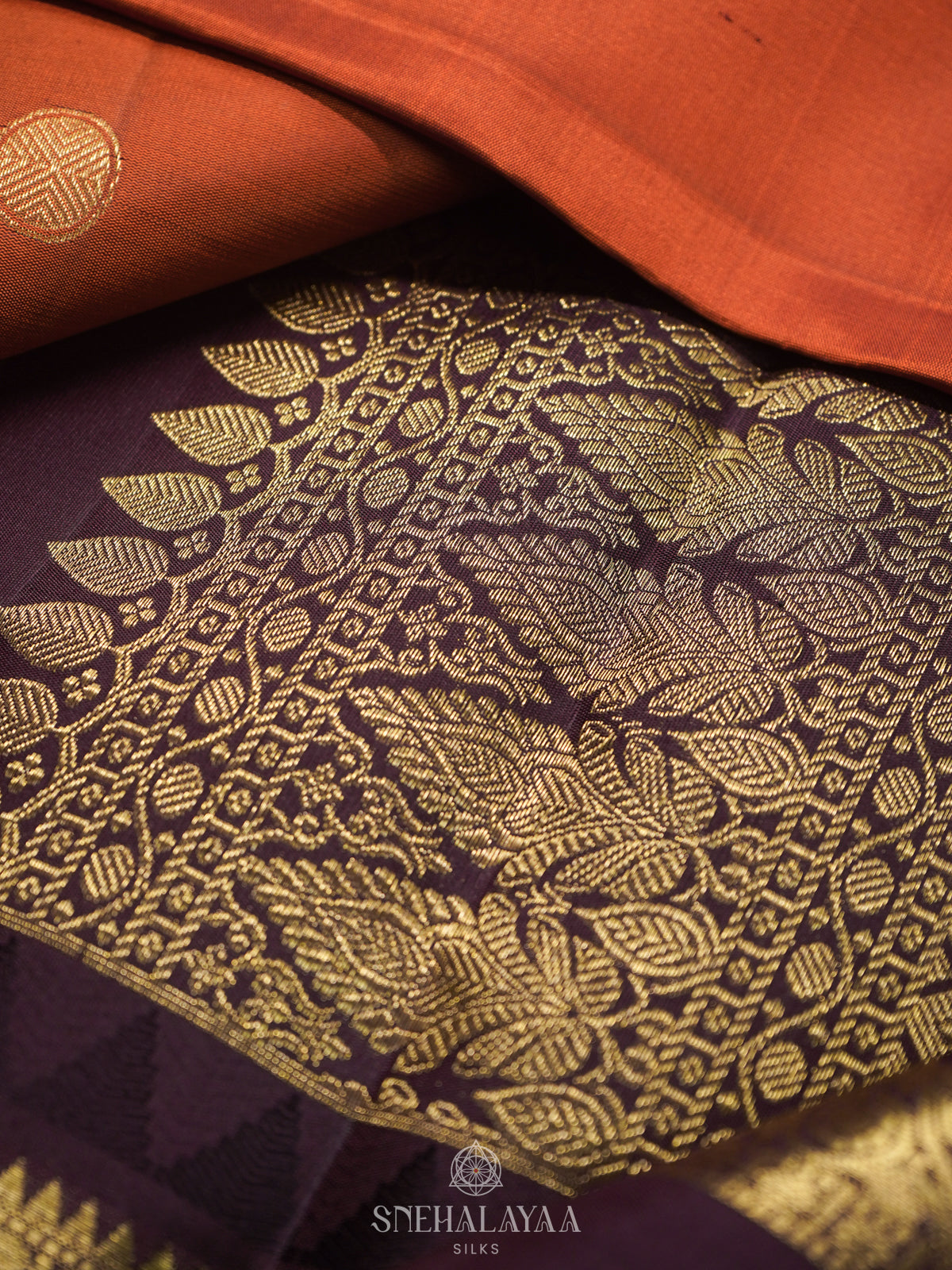 Burnt Orange Kanjivaram Silk Saree