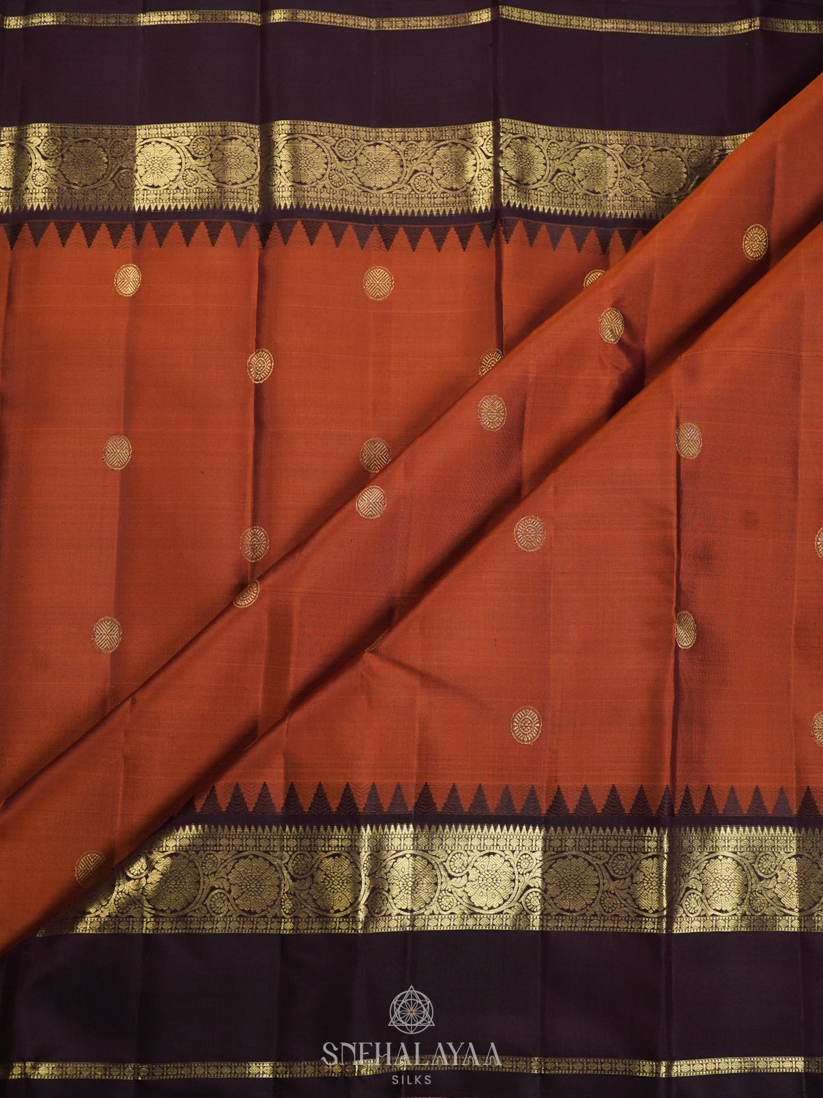 Burnt Orange Kanjivaram Silk Saree