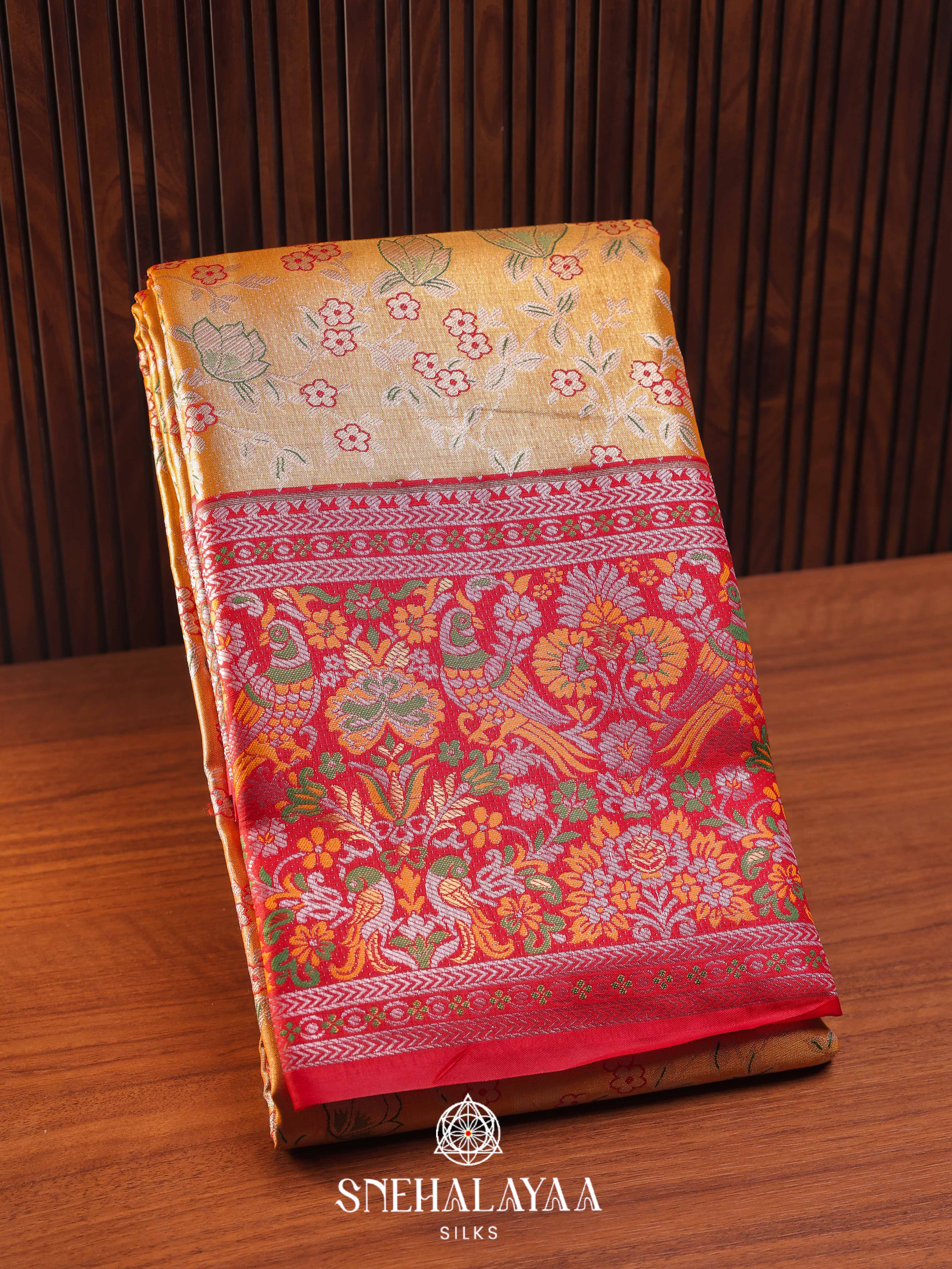 Golden Yellow Art Silk Saree