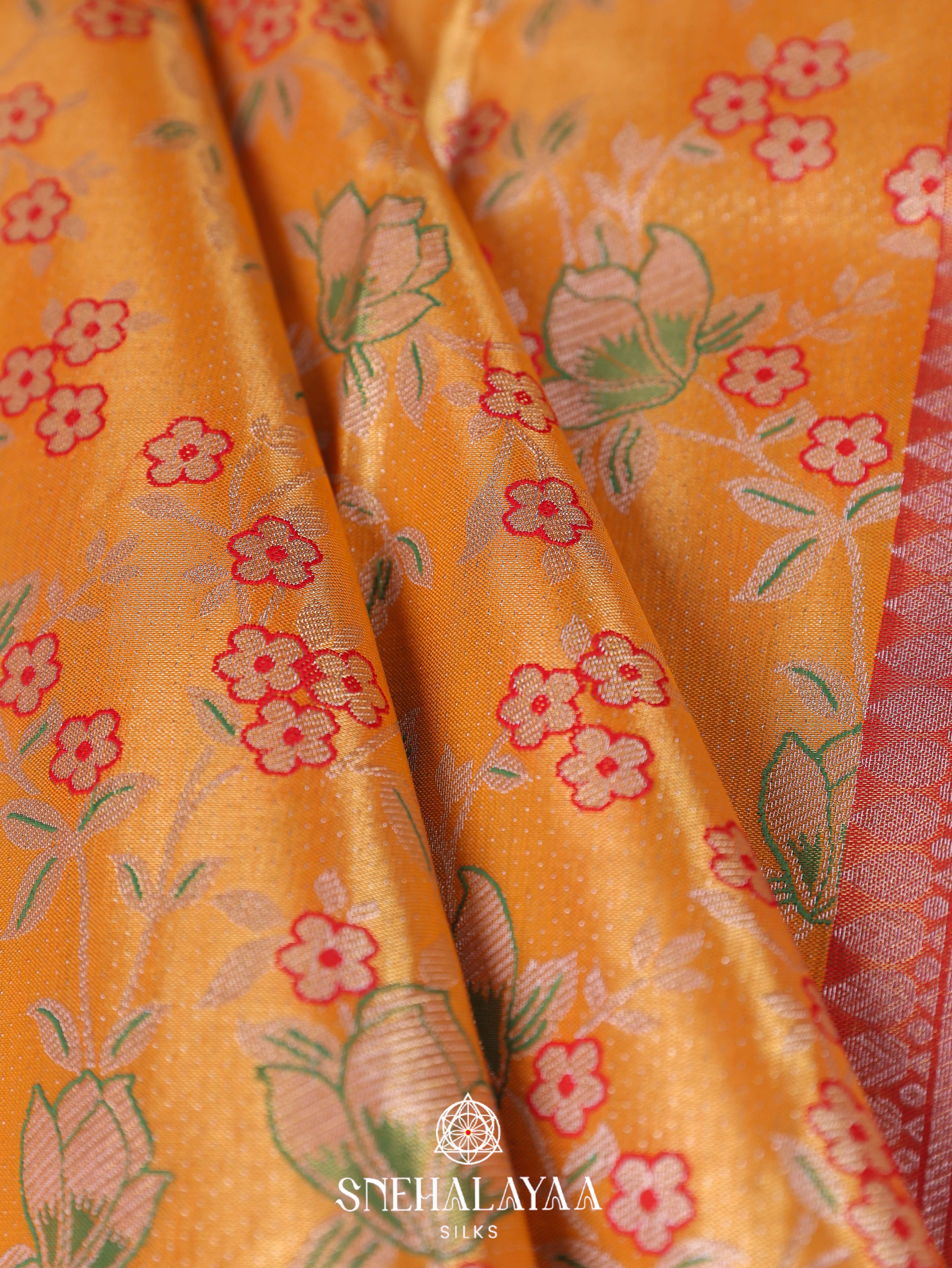 Golden Yellow Art Silk Saree