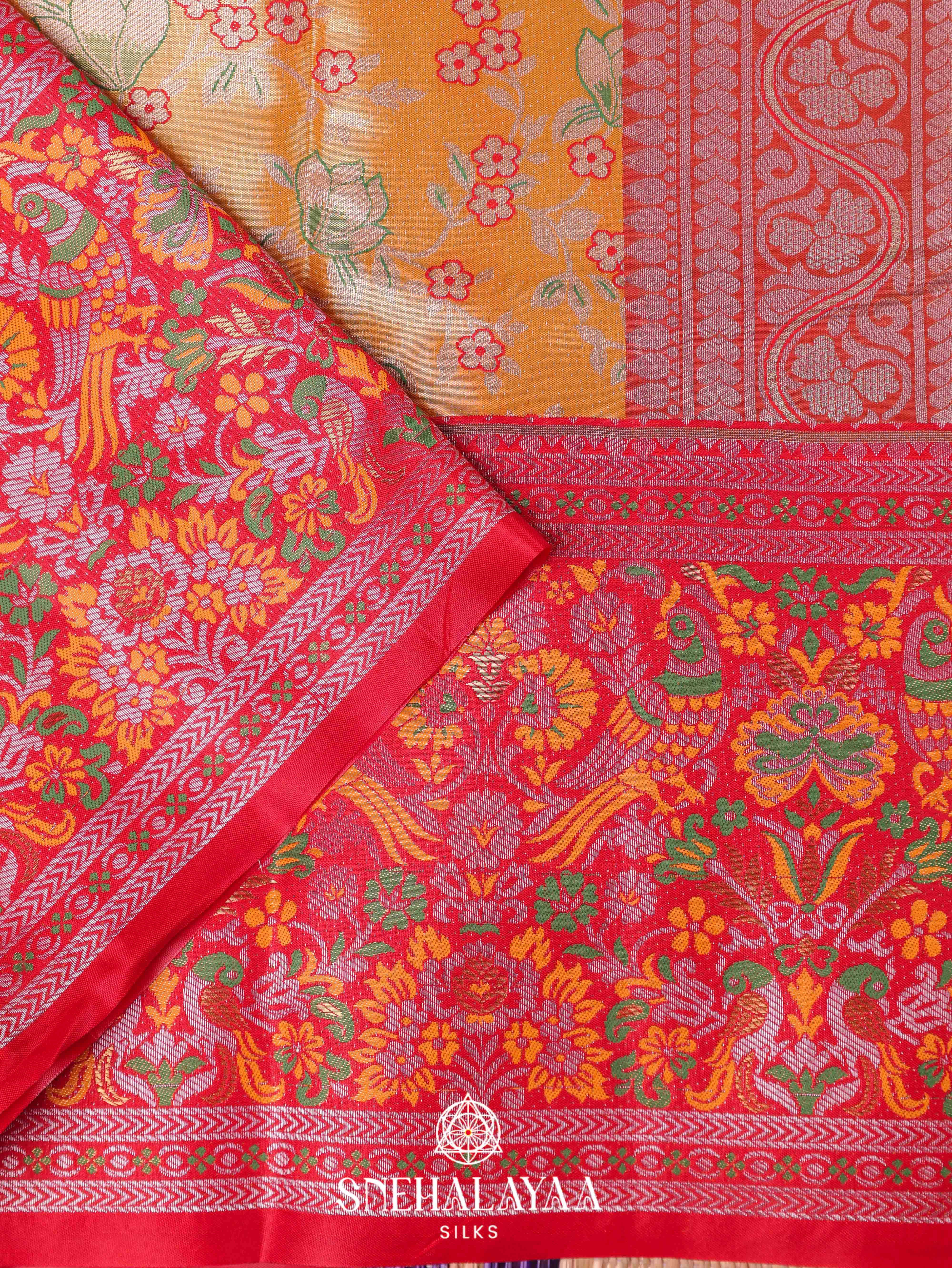 Golden Yellow Art Silk Saree