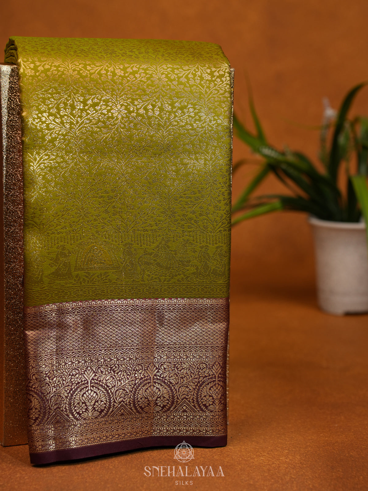 Olive Green Art Silk Saree