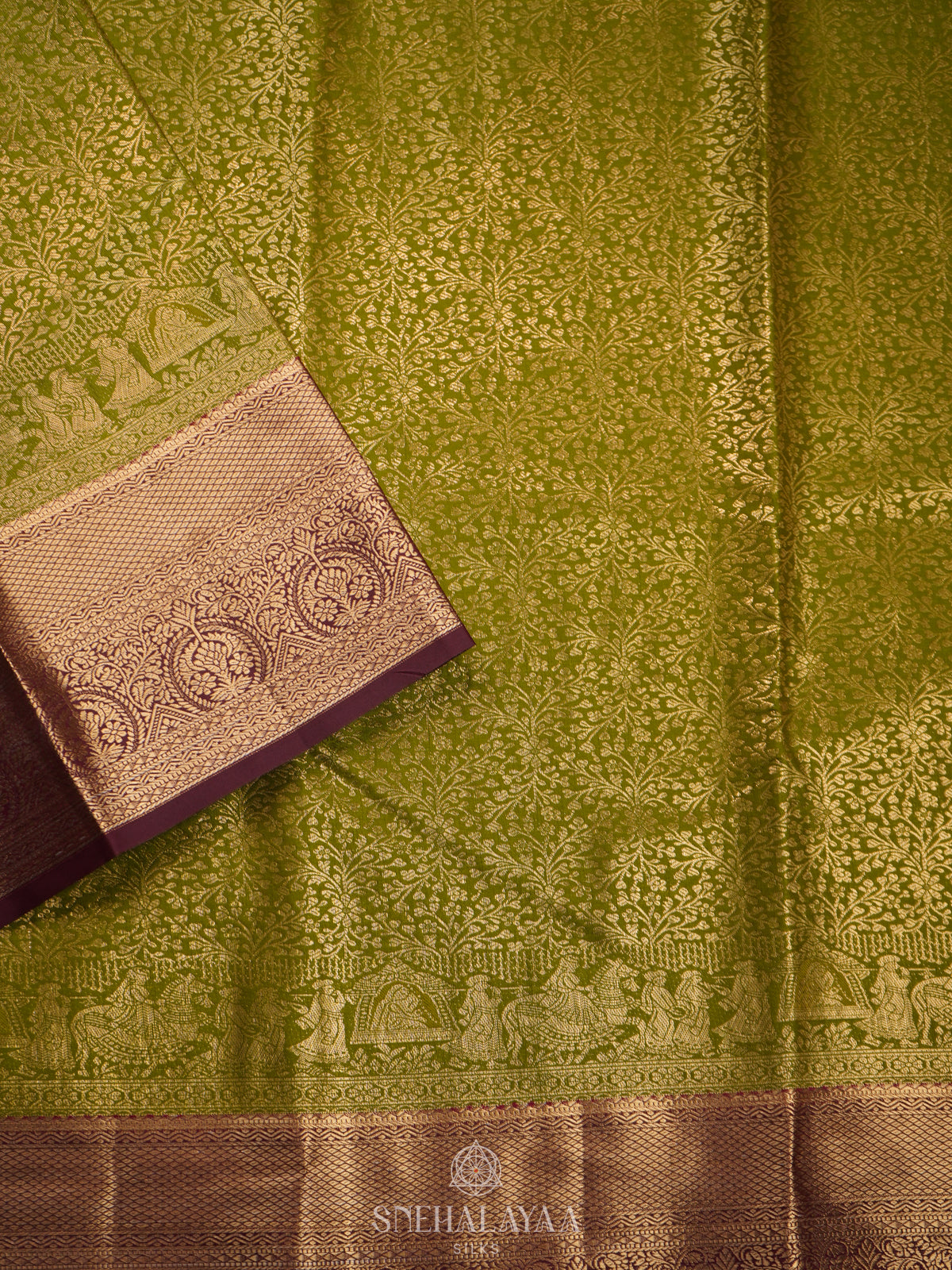 Olive Green Art Silk Saree