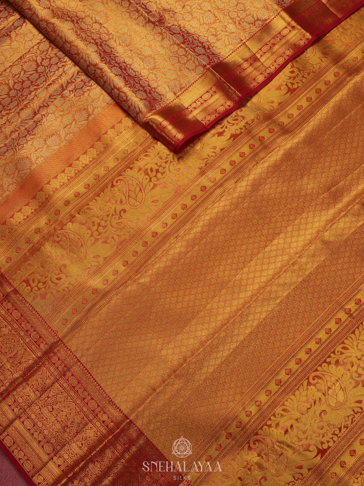 Golden Kanjivaram Silk Saree