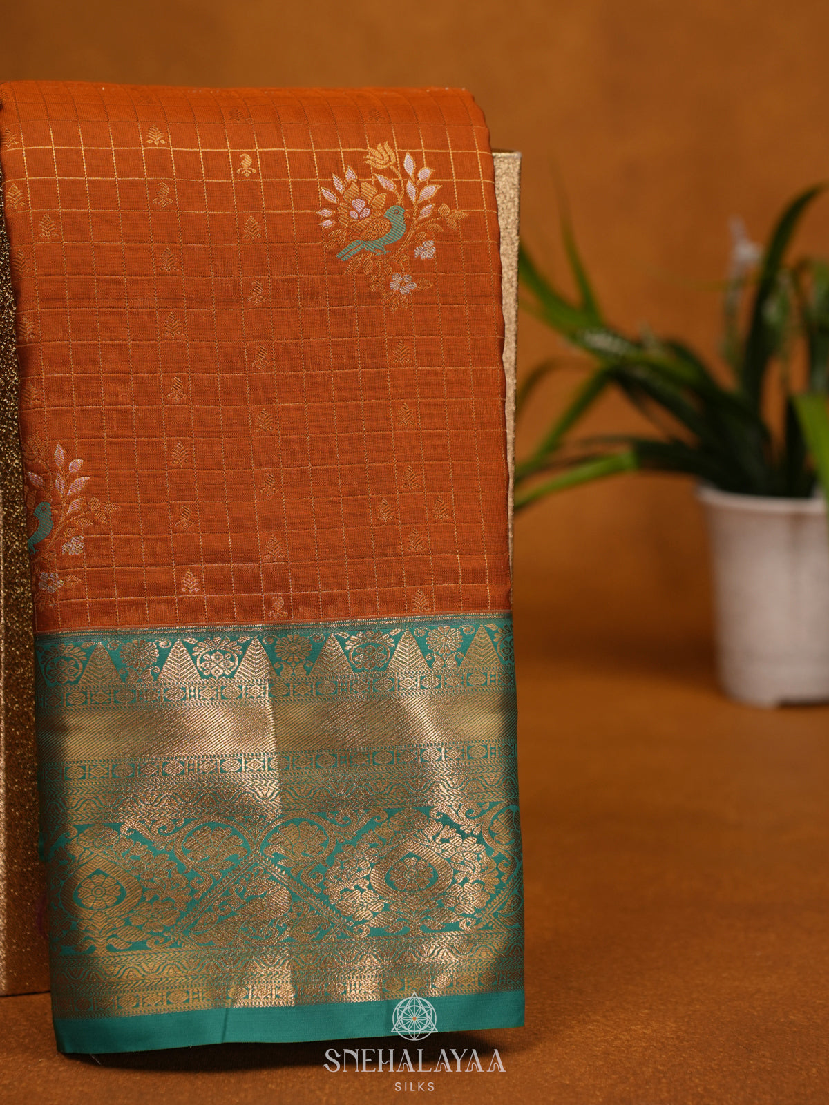Burnt Orange Art Silk Saree