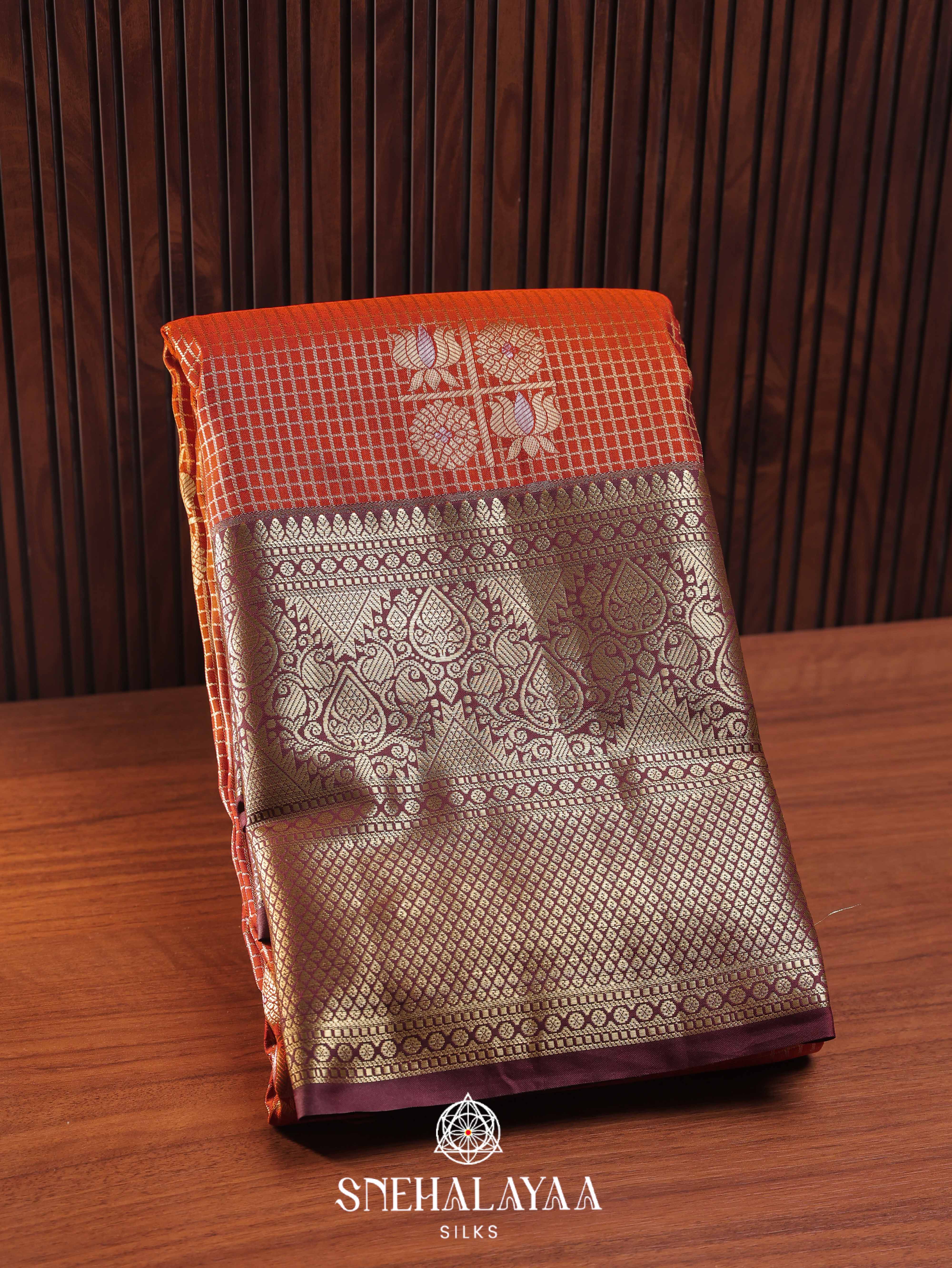 Burnt Orange Art Silk Saree