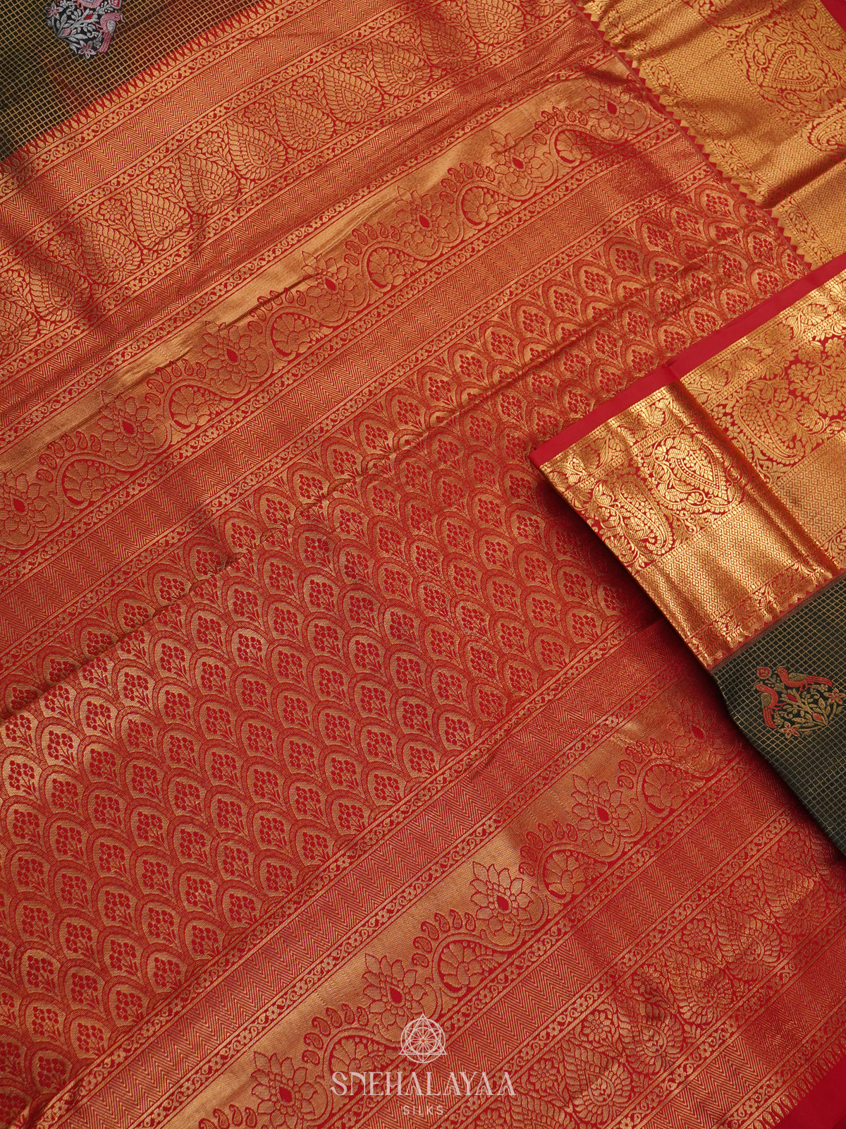 Forest Green Art Silk Saree