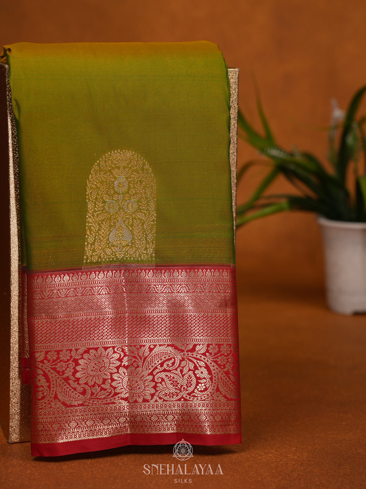 Olive Green Art Silk Saree