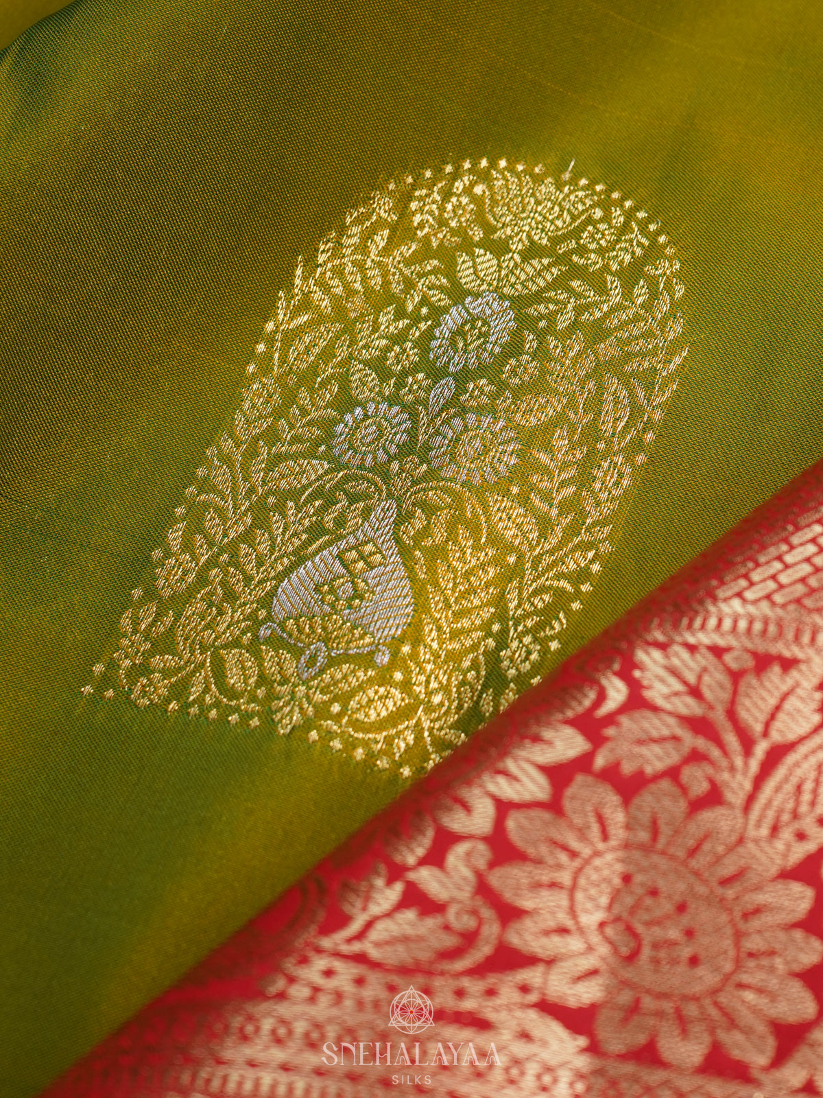 Olive Green Art Silk Saree