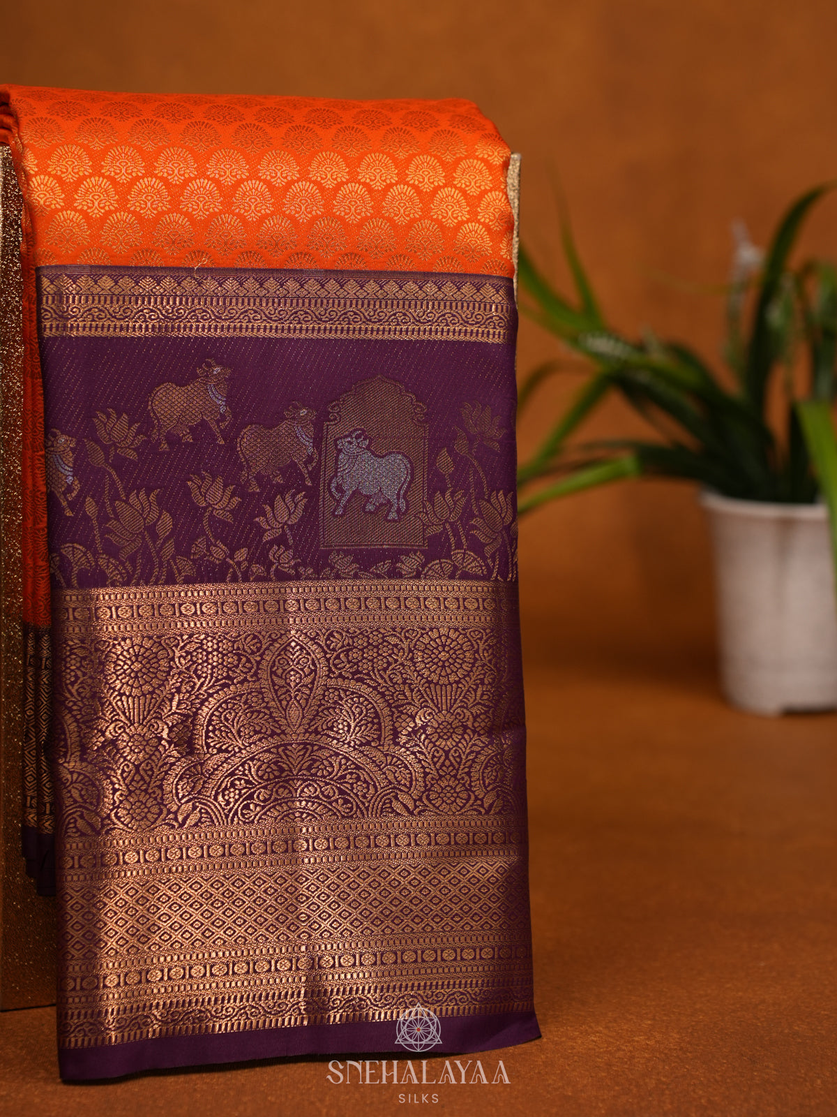 Orange Art Silk Saree