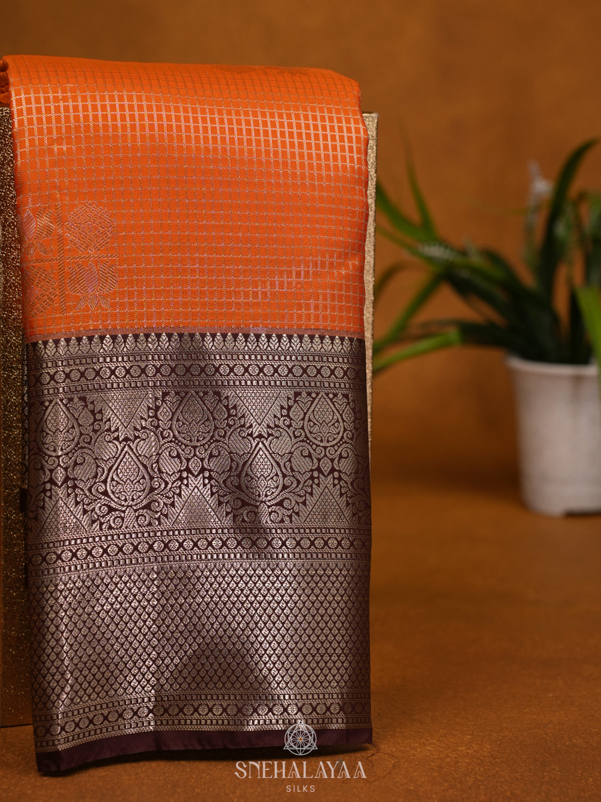 Orange Art Silk Saree