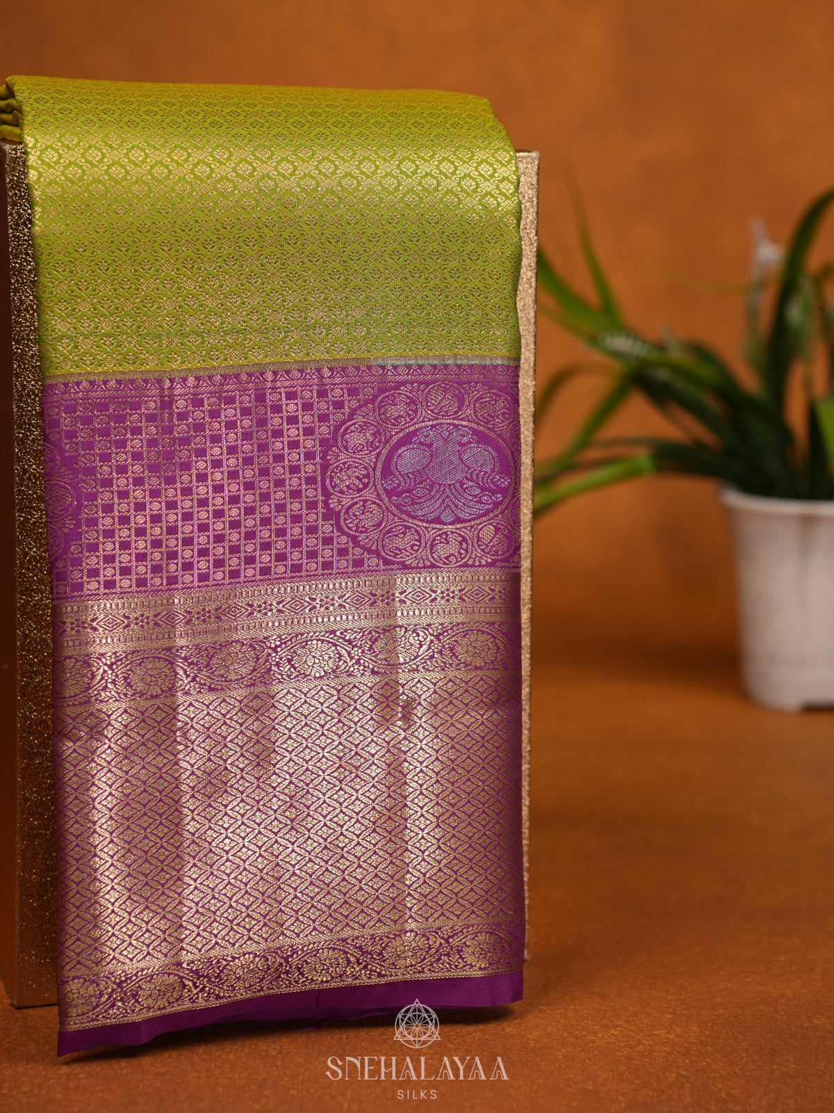 Lime Green Art Silk Saree
