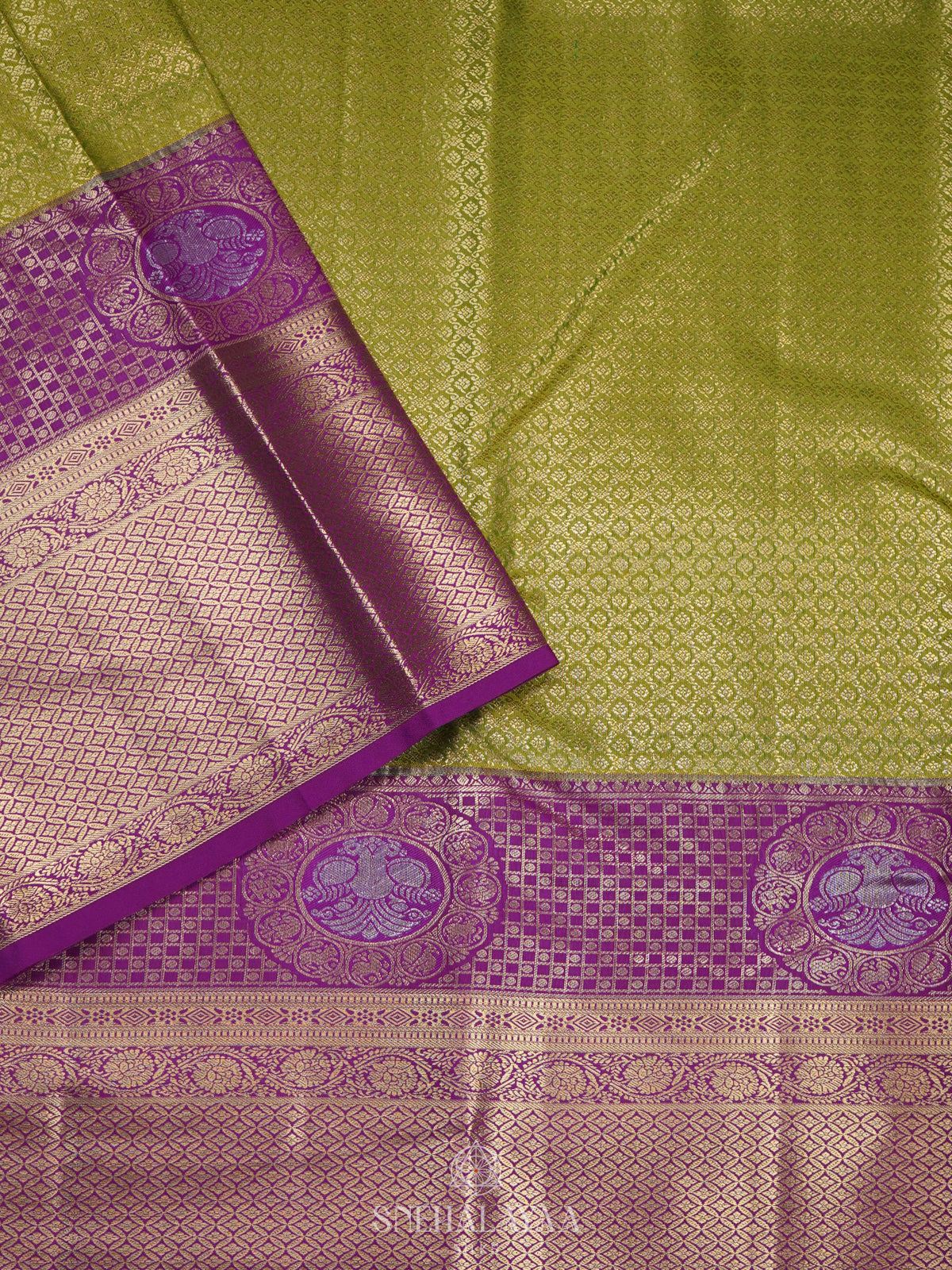 Lime Green Art Silk Saree