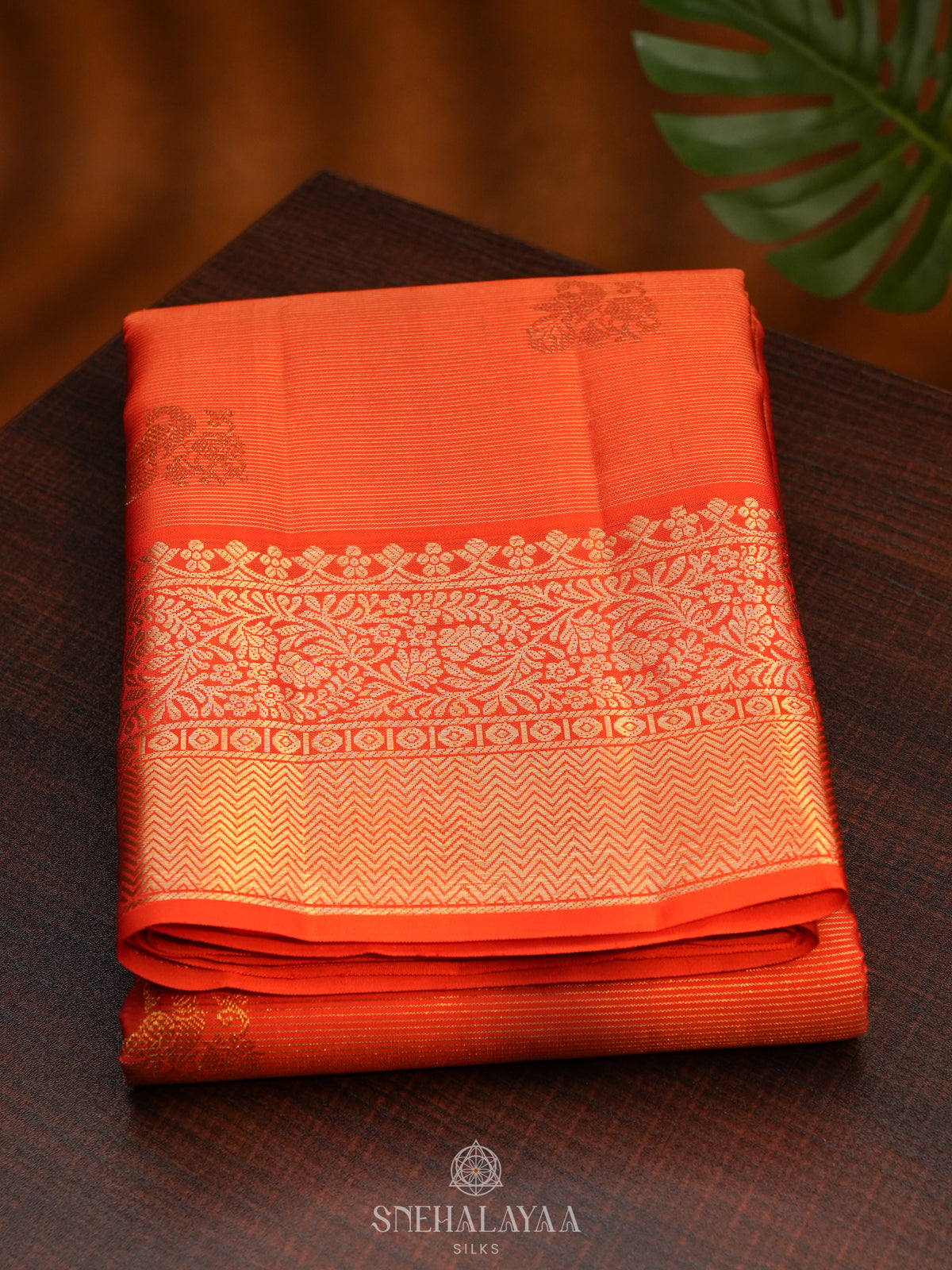 Rust Orange Kanjivaram Silk Saree
