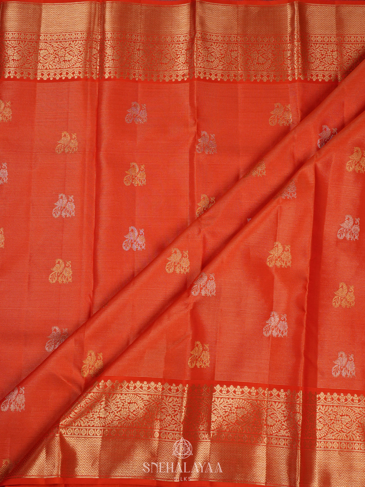 Rust Orange Kanjivaram Silk Saree