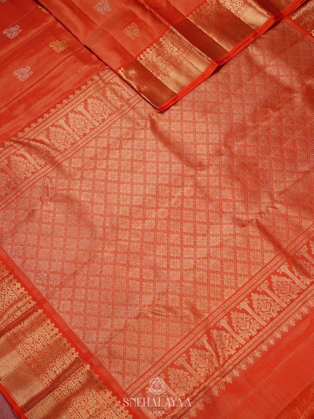 Rust Orange Kanjivaram Silk Saree