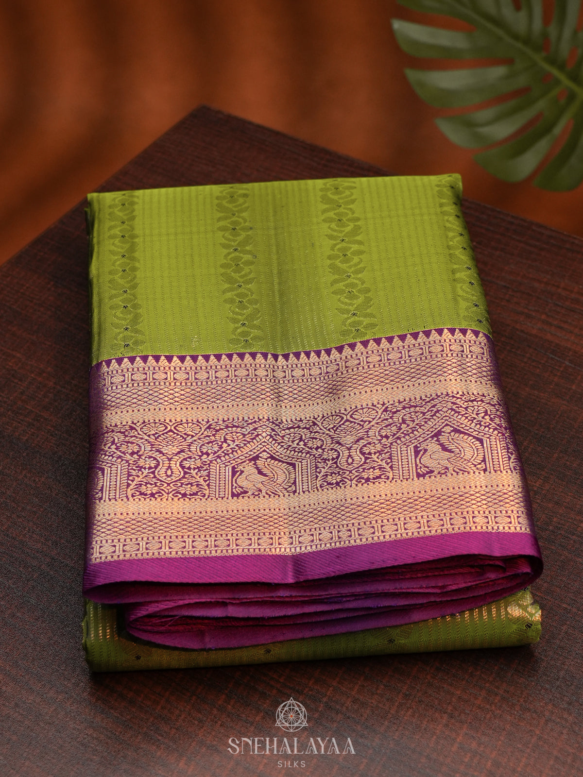 Lime Green Kanjivaram Silk Saree