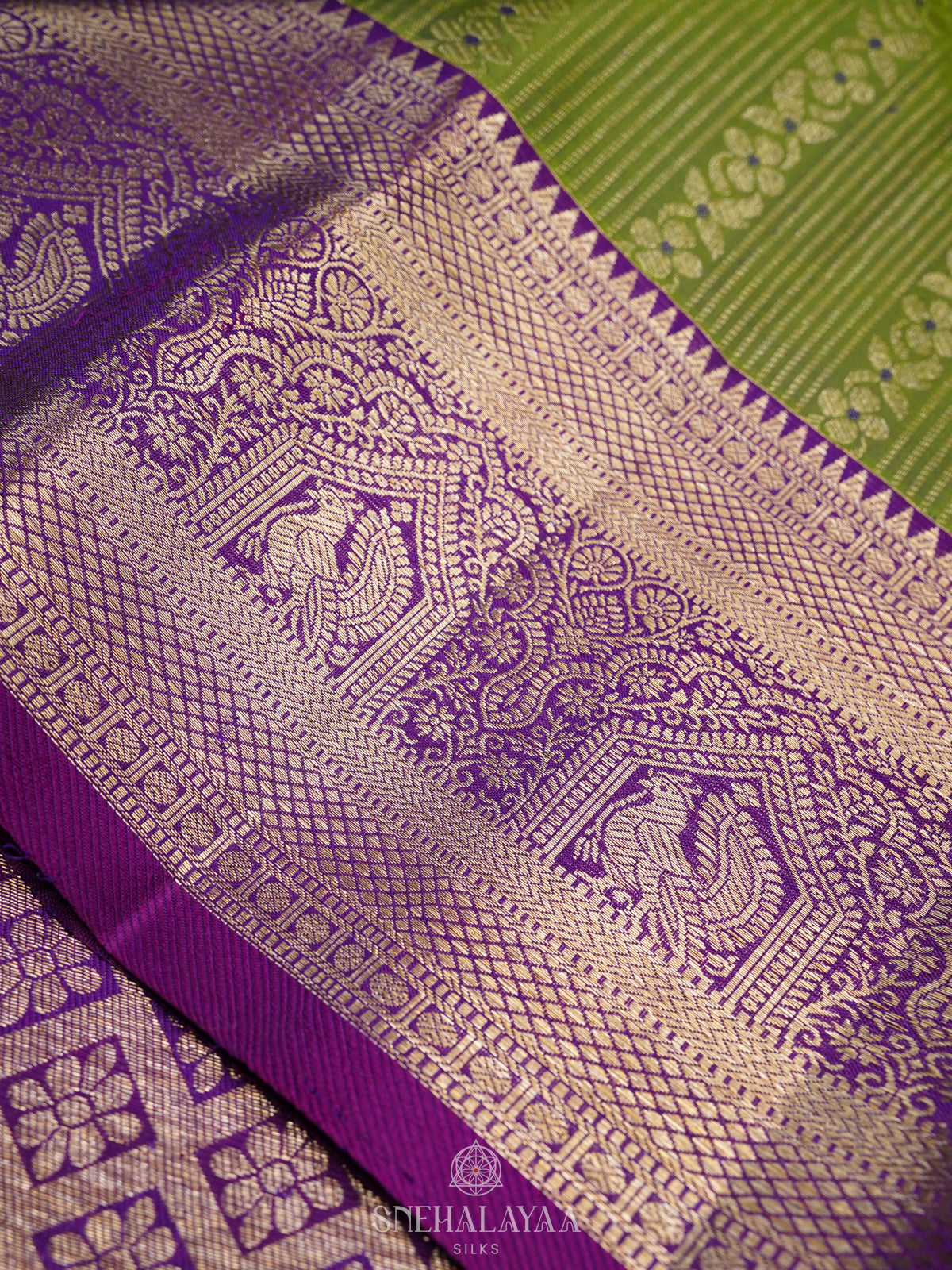 Lime Green Kanjivaram Silk Saree