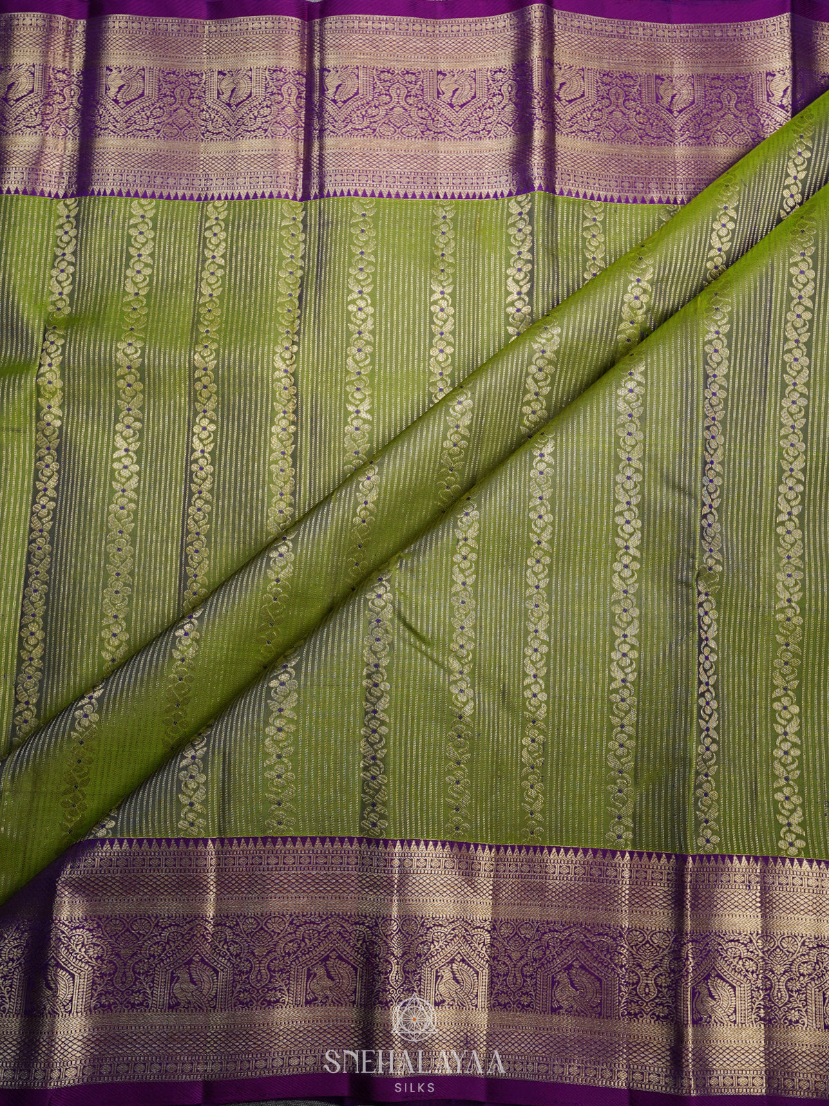 Lime Green Kanjivaram Silk Saree