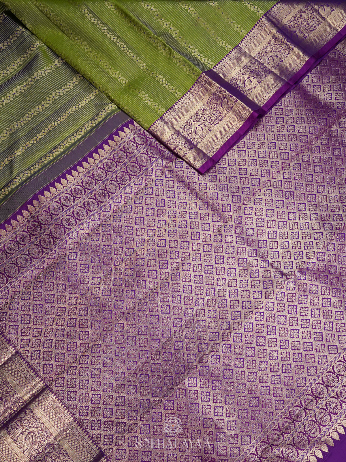 Lime Green Kanjivaram Silk Saree