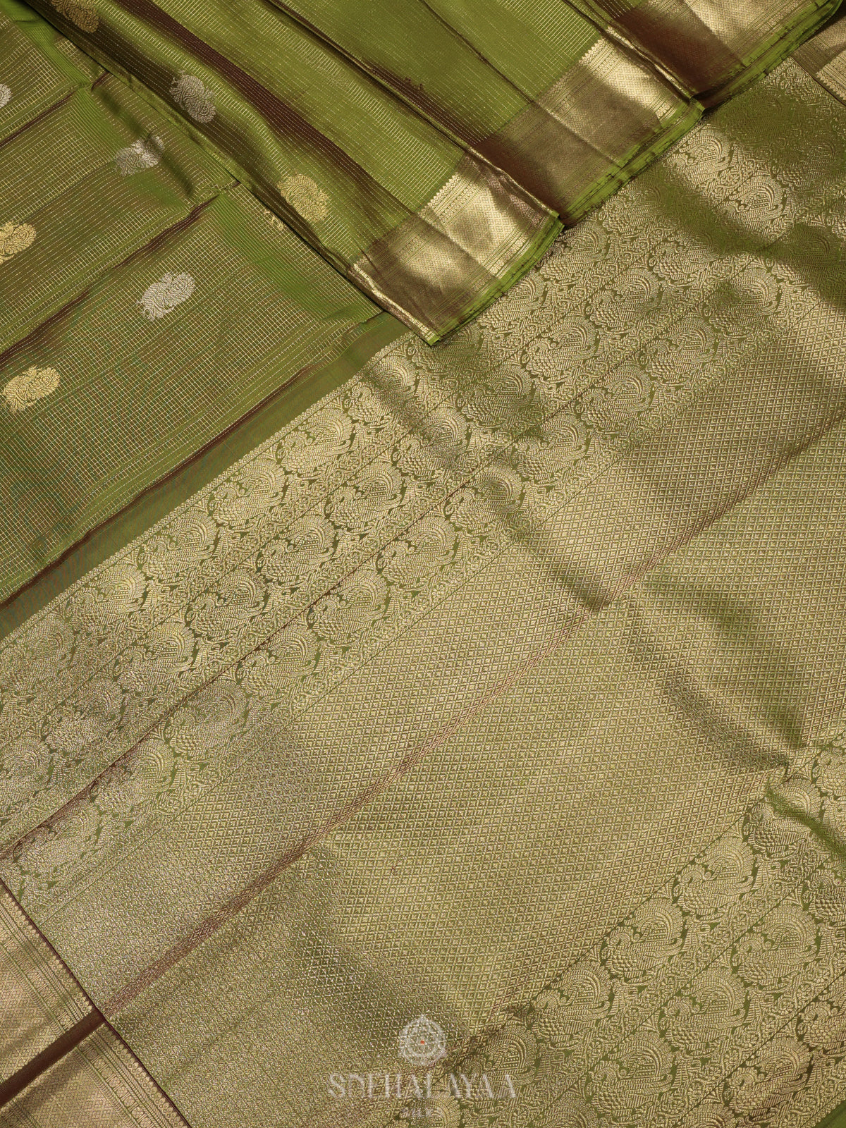 Lime Green Kanjivaram Silk Saree