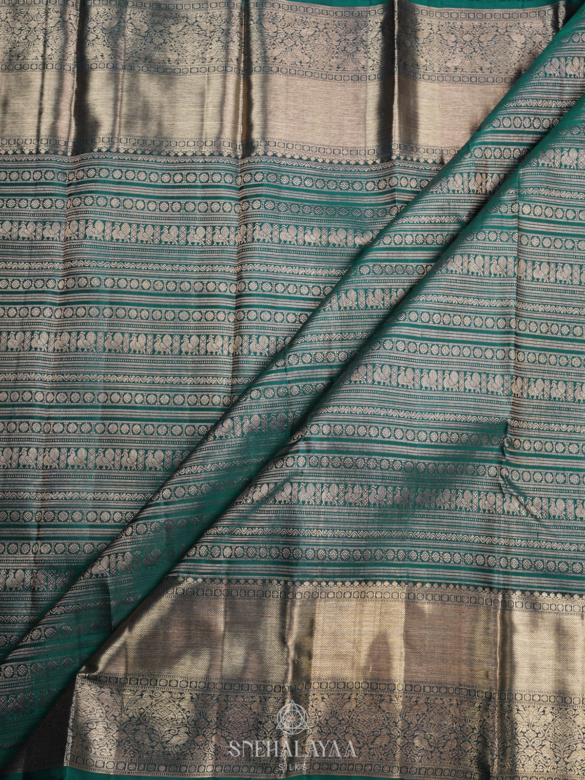 Forest Green Kanjivaram Silk Saree