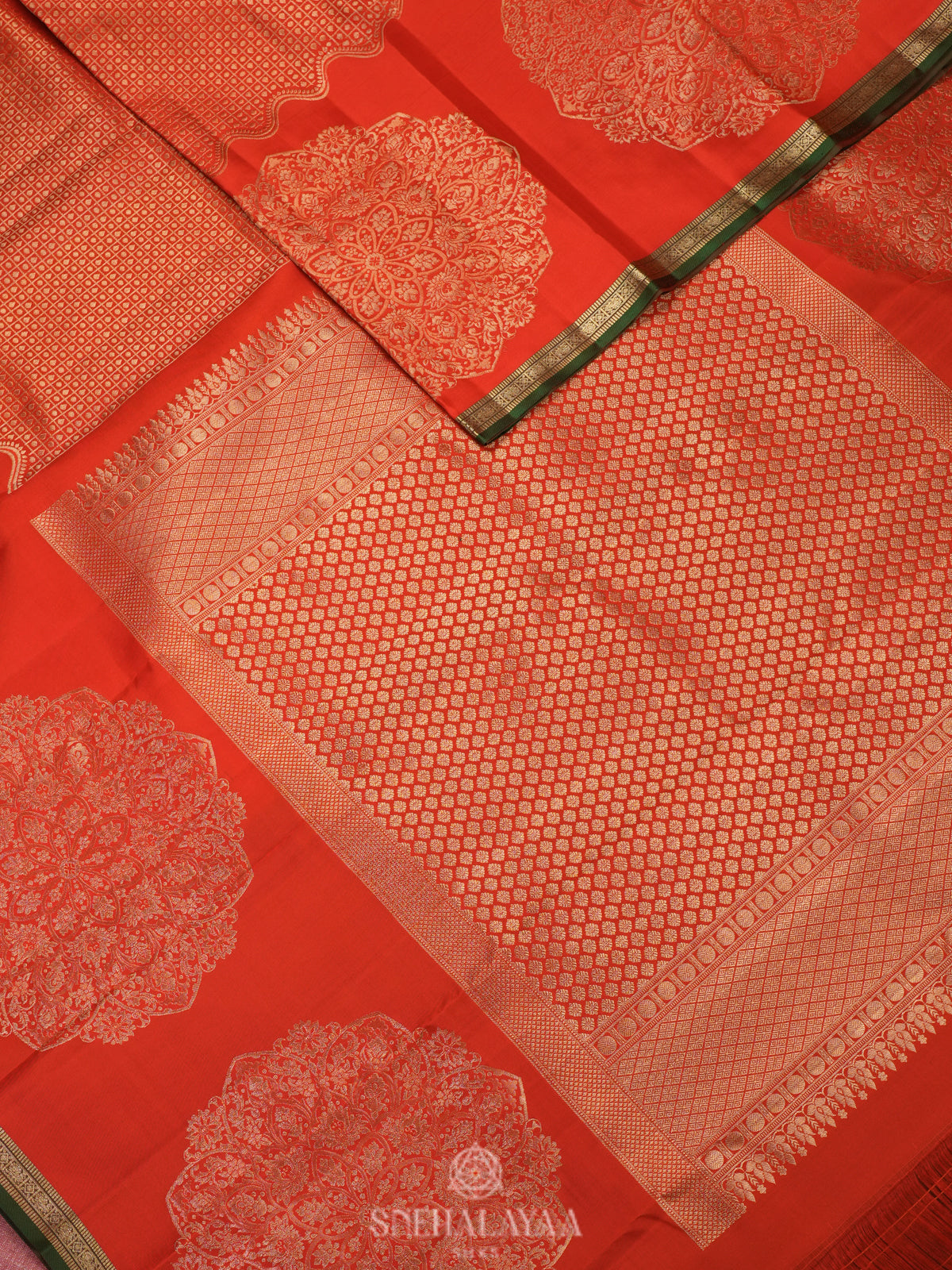 Rust Orange Kanjivaram Silk Saree