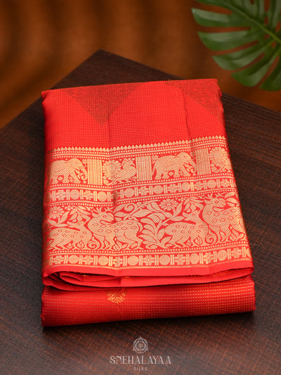 Rust Orange Kanjivaram Silk Saree