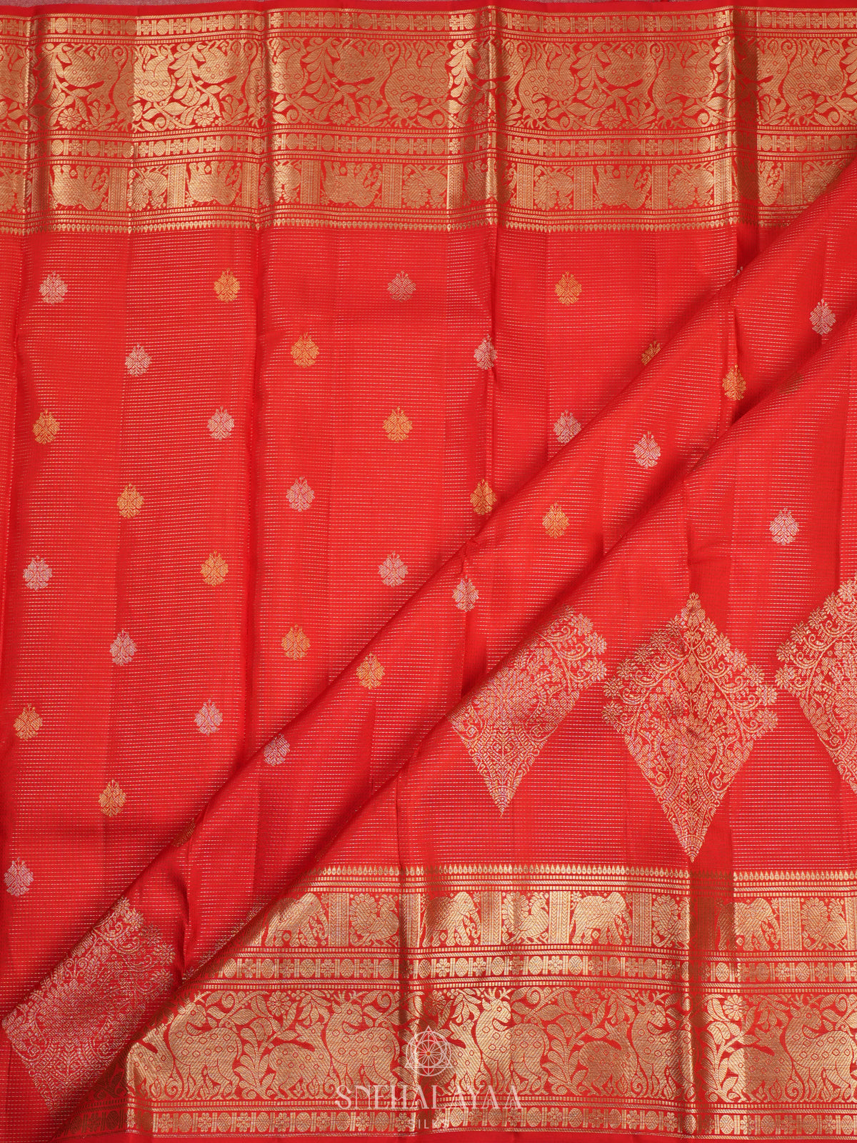 Rust Orange Kanjivaram Silk Saree