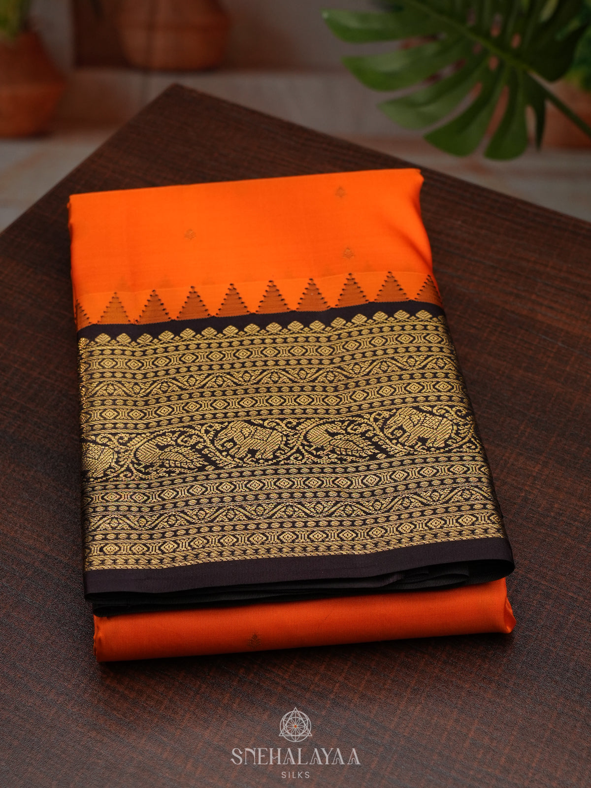 Rust Orange Kanjivaram Silk Saree