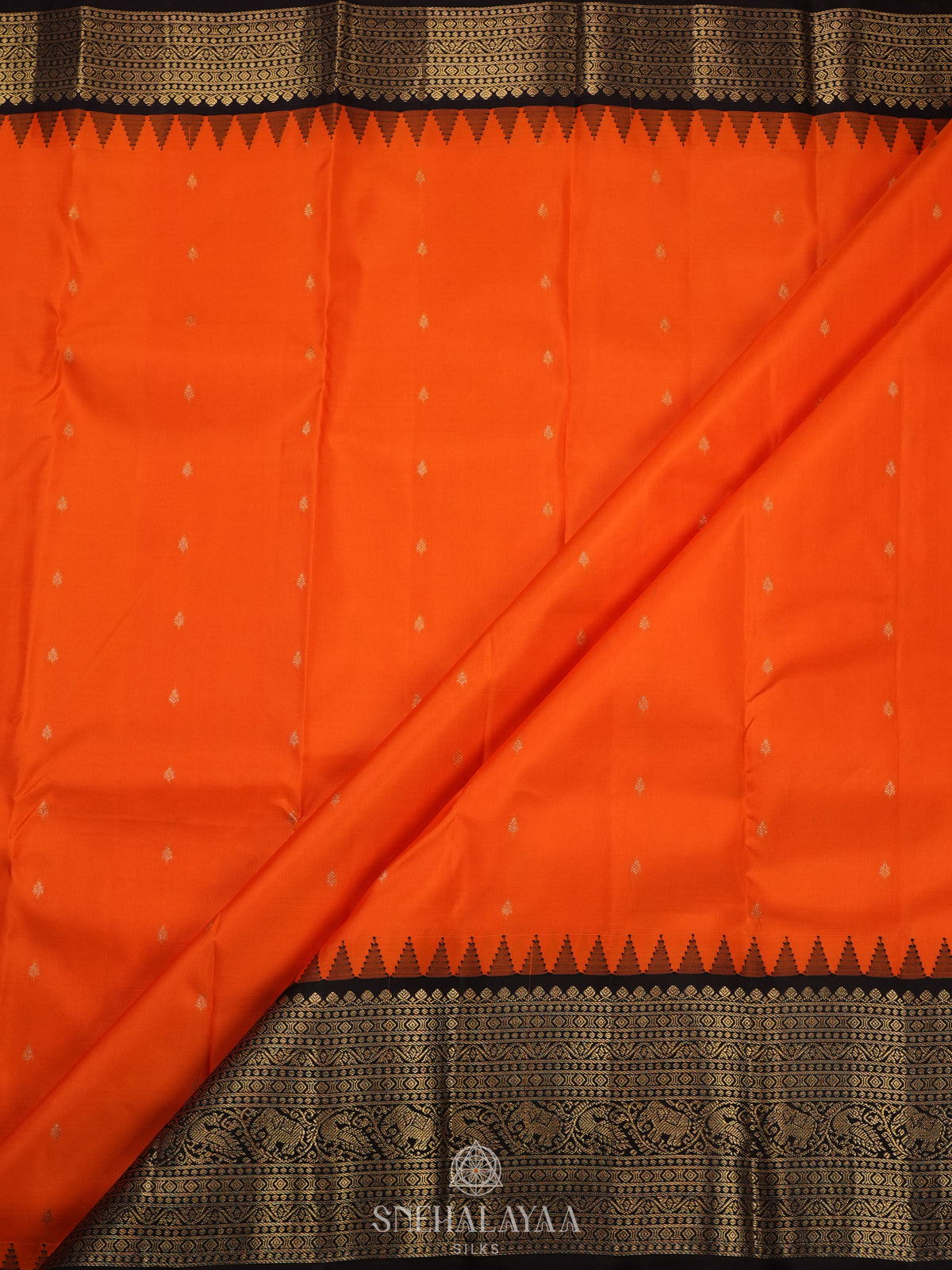 Rust Orange Kanjivaram Silk Saree
