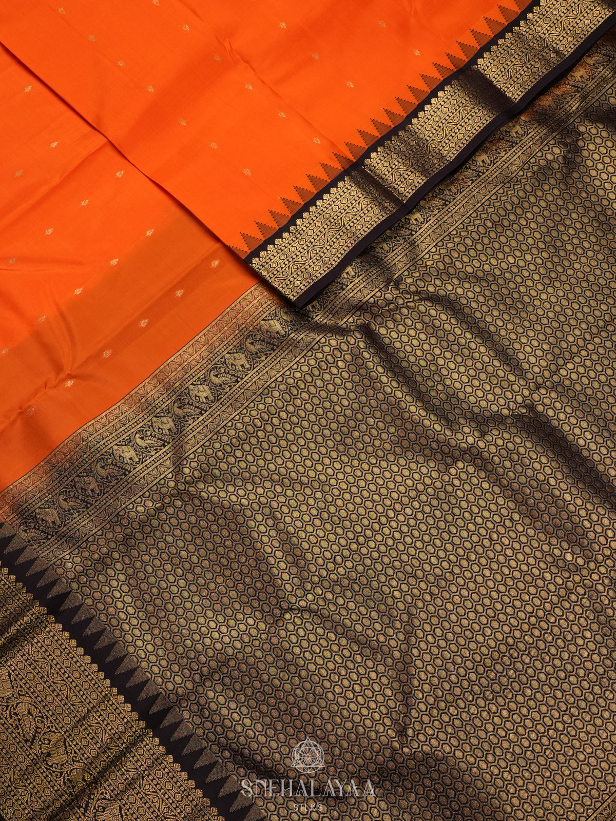 Rust Orange Kanjivaram Silk Saree