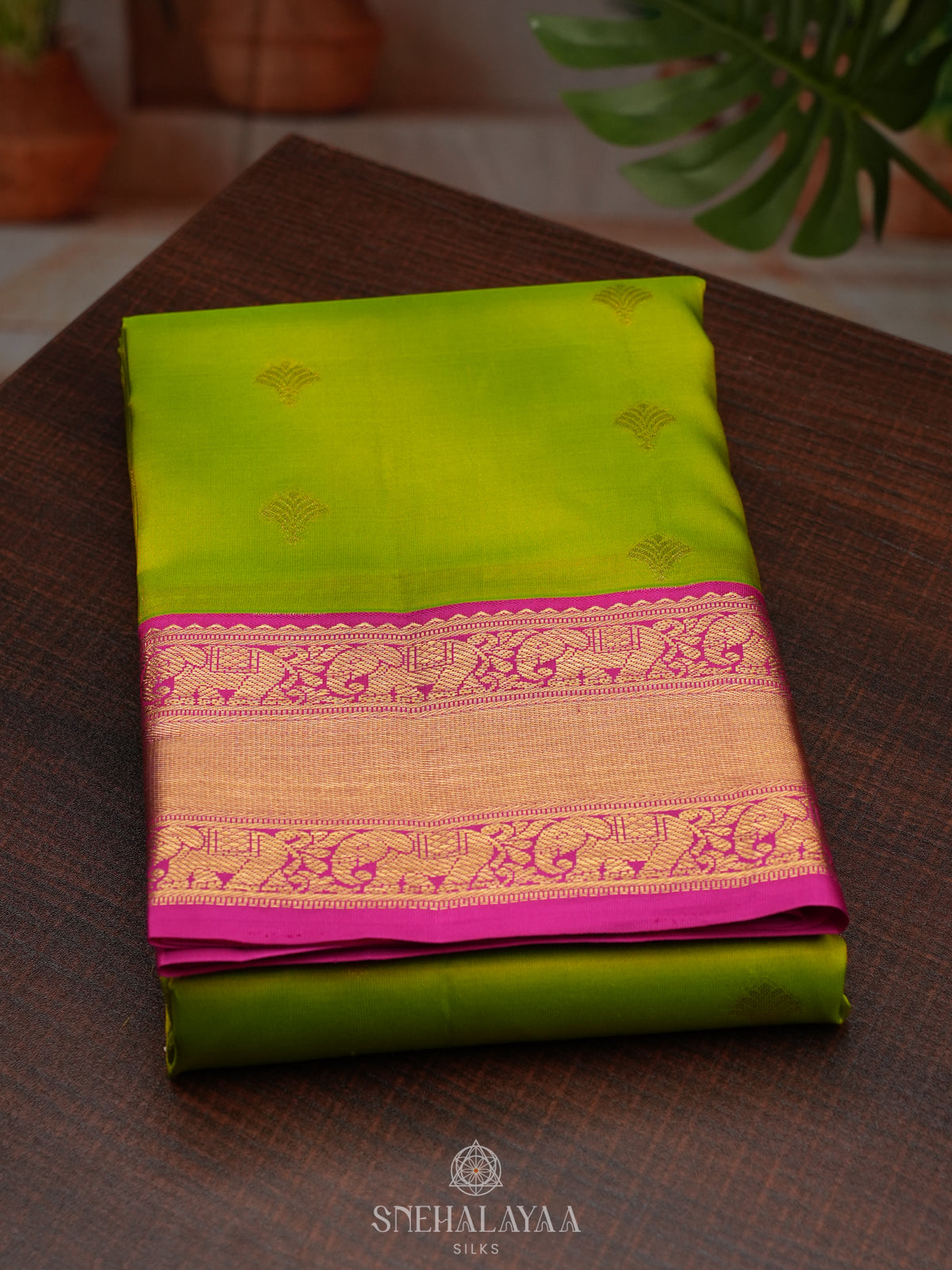 Lime Green Kanjivaram Silk Saree