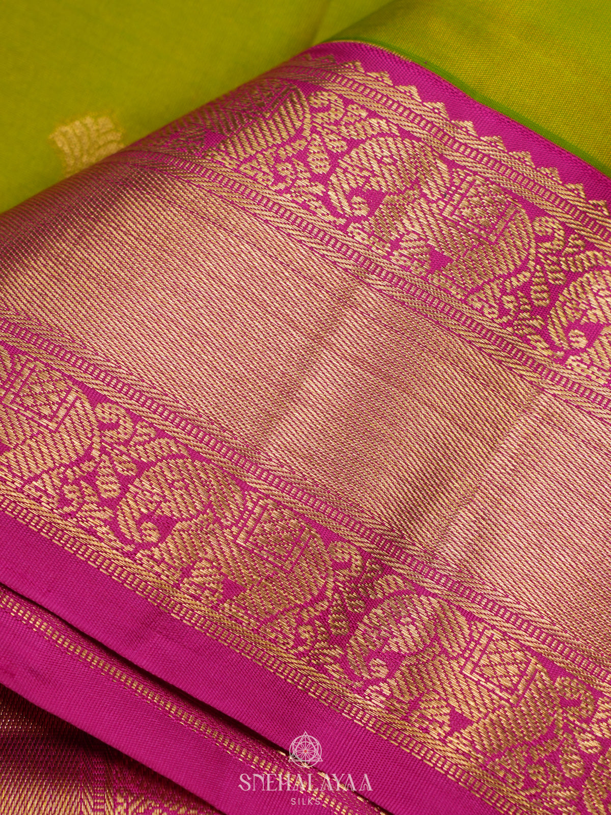 Lime Green Kanjivaram Silk Saree