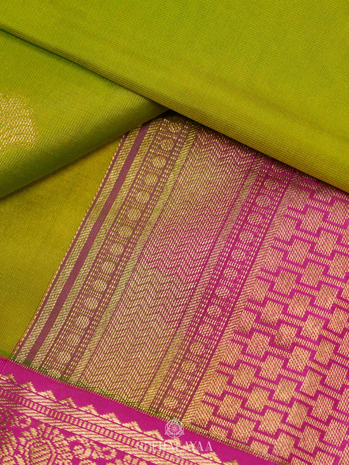 Lime Green Kanjivaram Silk Saree