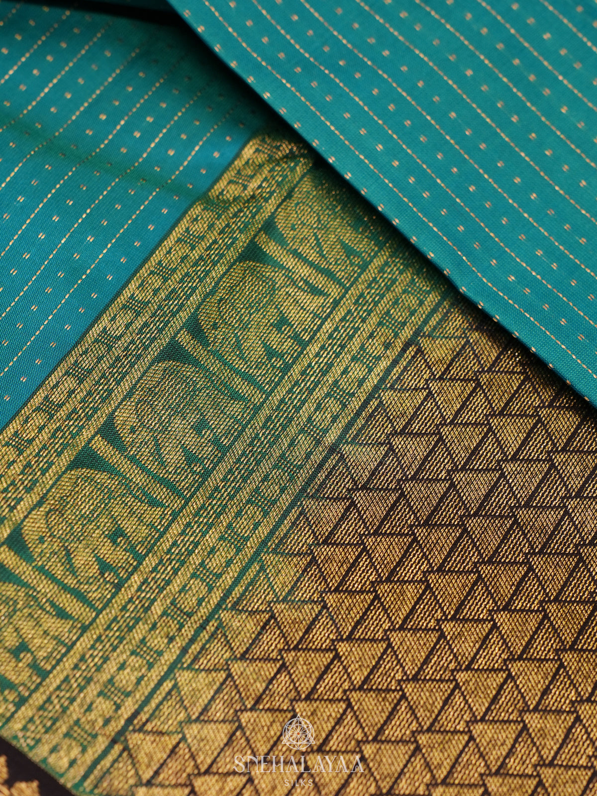 Teal Blue Kanjivaram Silk Saree